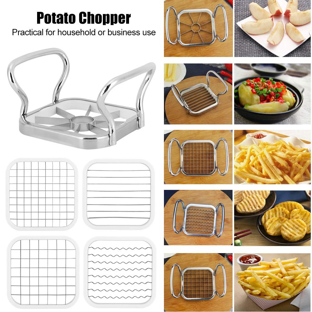5-in-1 Stainless Steel French Fry Cutter & Vegetable Chopper - Potato, Fruit Slicer & Chipper Maker for Perfect Fries - Ideal for Home Kitchens, Restaurants & Meal Prep