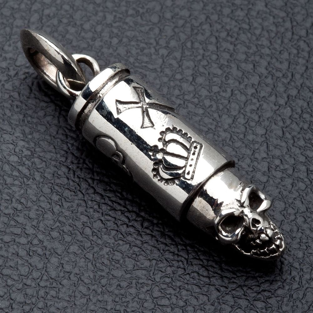 Skull Bullet Sterling Silver Biker Pendant Necklace - Gothic Punk Jewelry for Men & Women - Perfect for Motorcycle Enthusiasts, Biker Gifts, and Edgy Fashion Accessories