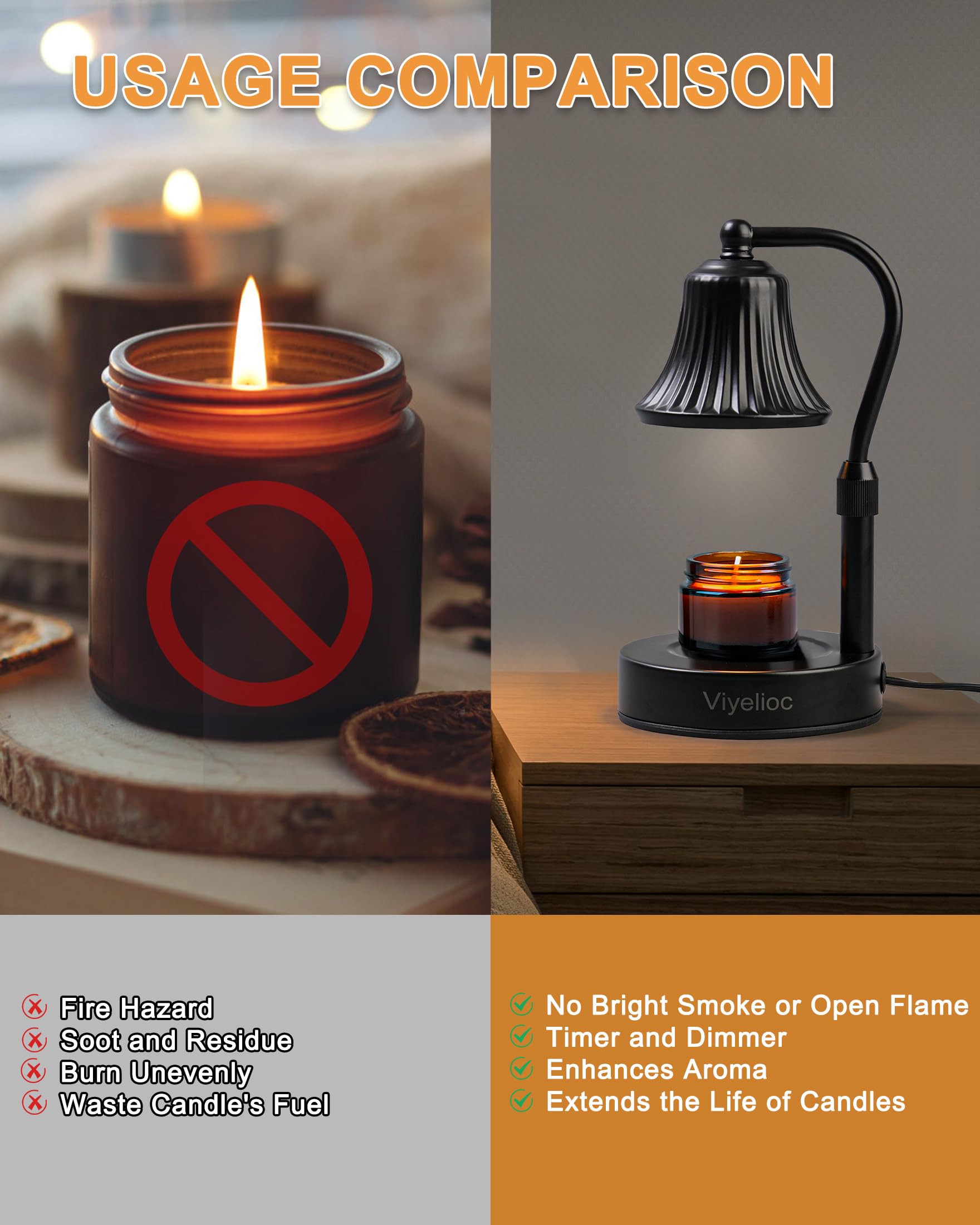 Candle Warmer lamp with timer and dimmer, adjustable height, includes 2 bulbs - perfect for home decor, bedroom ambiance, and as housewarming or birthday gifts for women. Ideal for aromatherapy, relaxation, and creating a cozy atmosphere.