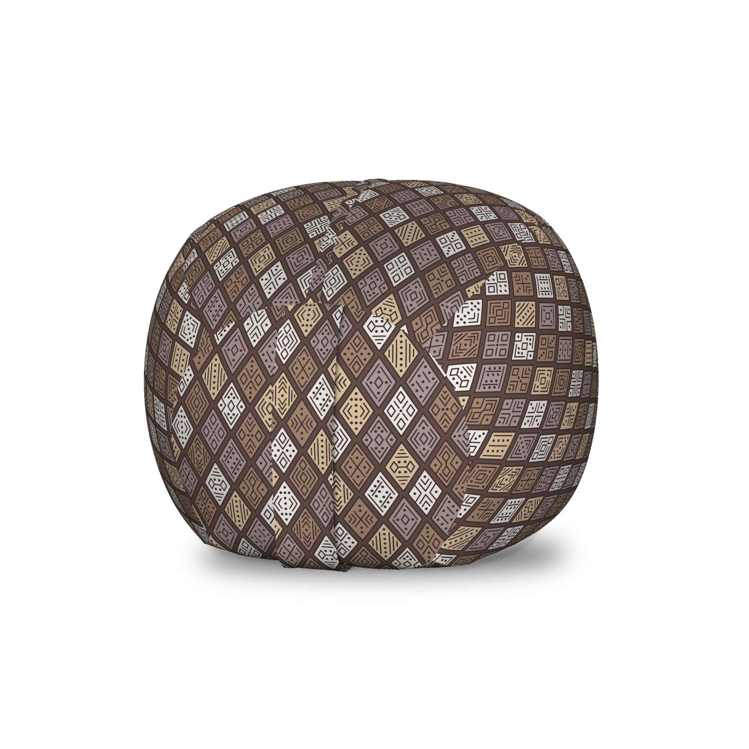 Ambesonne Geometric Pattern Toy Storage Bag Chair - Dark Taupe & Cocoa Abstract Diamond Design, Washable Stuffed Animal Organizer for Kids Bedroom, Nursery or Playroom - Perfect for Toy Storage and Seating Solution