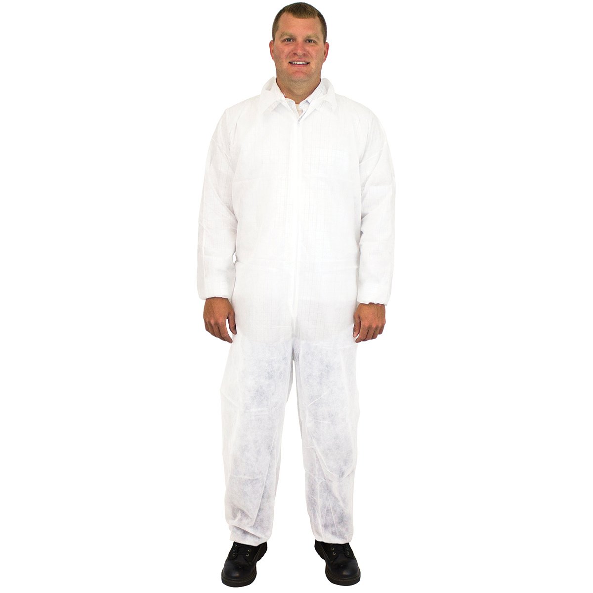 FIVE ROCK® Disposable Coveralls - Protective Work Suit for Construction, Painting & Cleaning - White Polypropylene Full Body Coverall with Elastic Cuffs & Hood - Ideal for Industrial, Medical & DIY Projects
