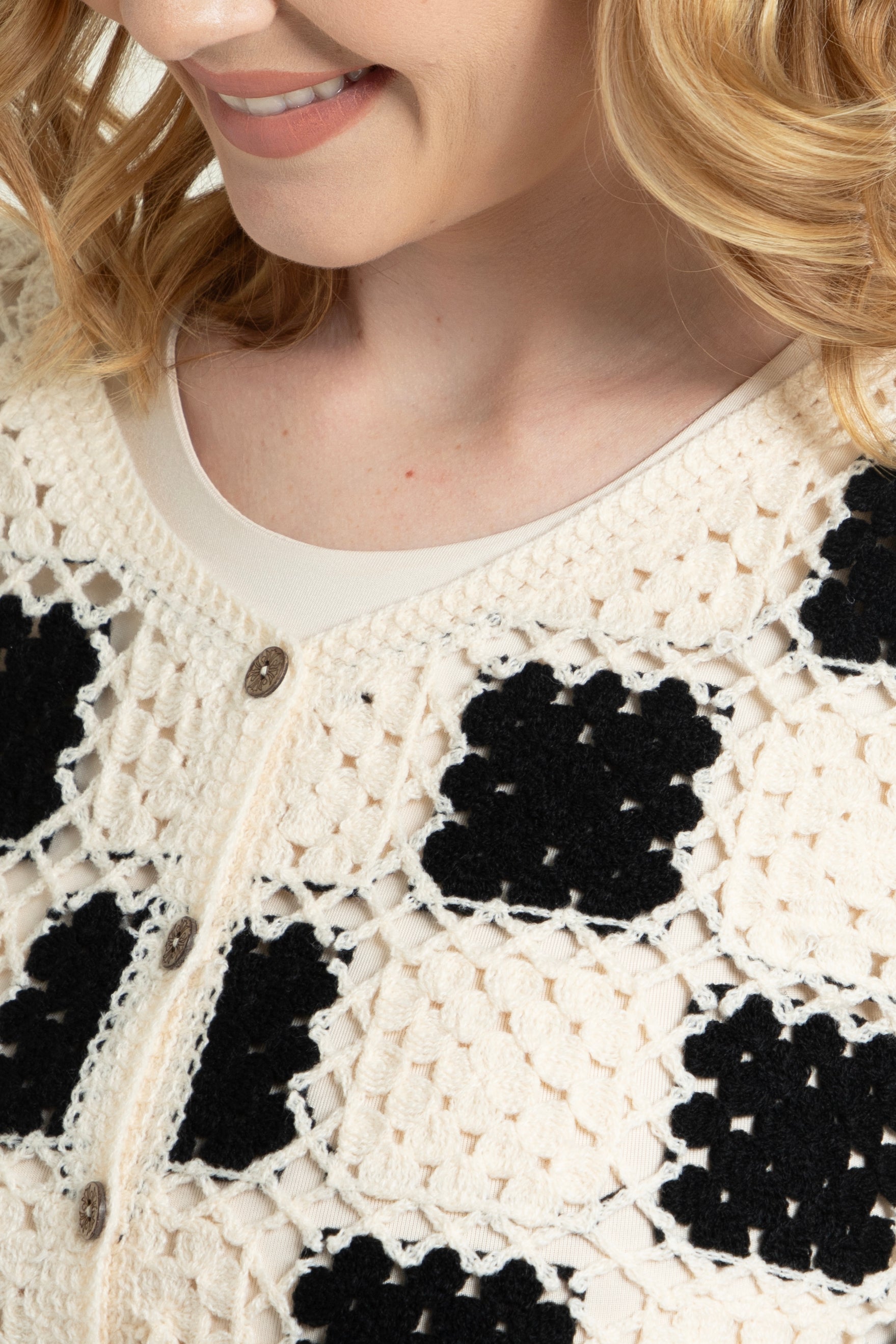 Checkered Crochet Cardigan for Women - Stylish Lace-Up Boho Knit Sweater | Perfect for Fall, Winter & Cozy Outfits