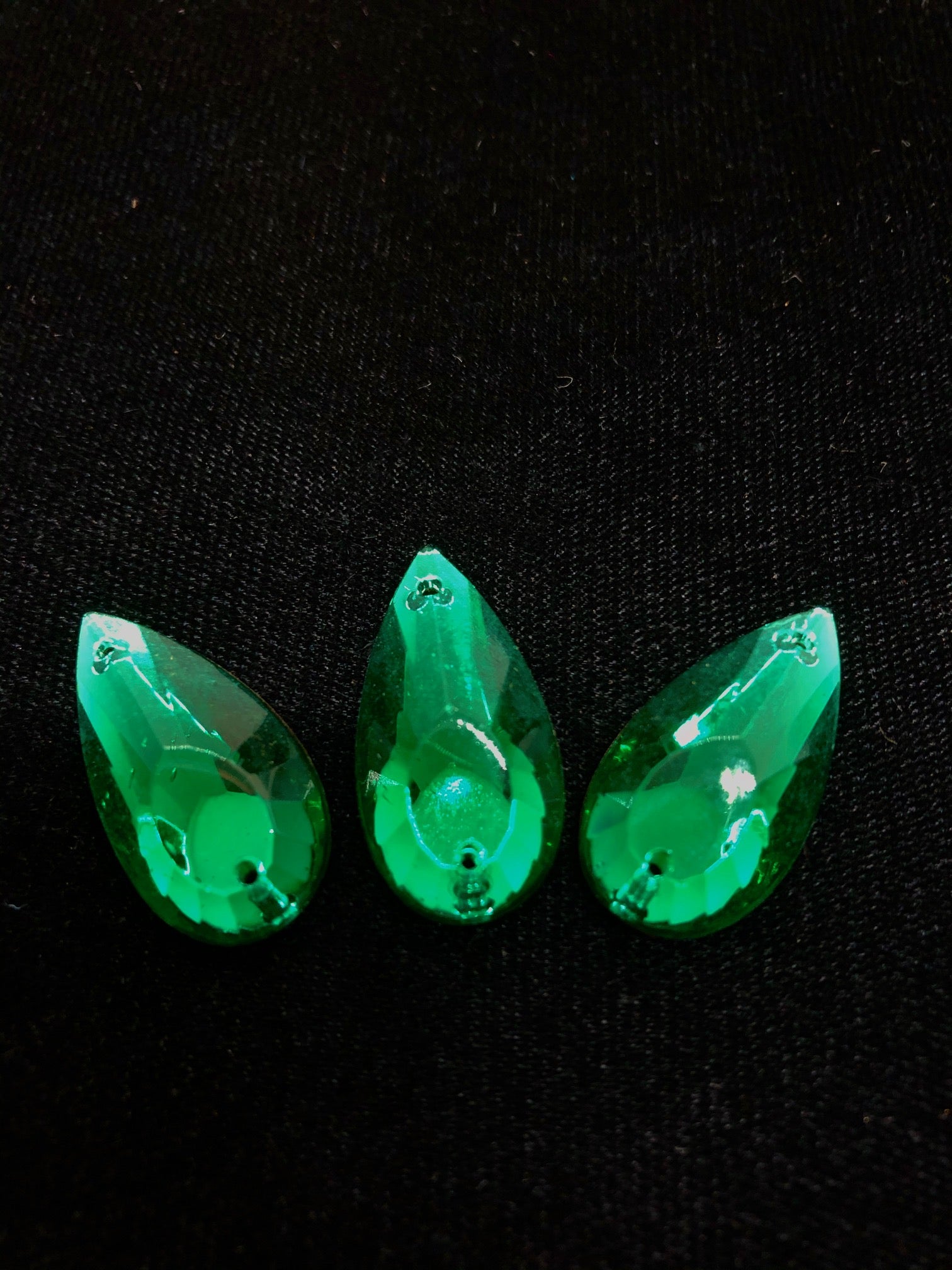 Czech Emerald Pear Shape Rhinestones 27X14mm - 3PK Sew On Rhinestones for DIY Jewelry, Costumes, and Crafting Projects