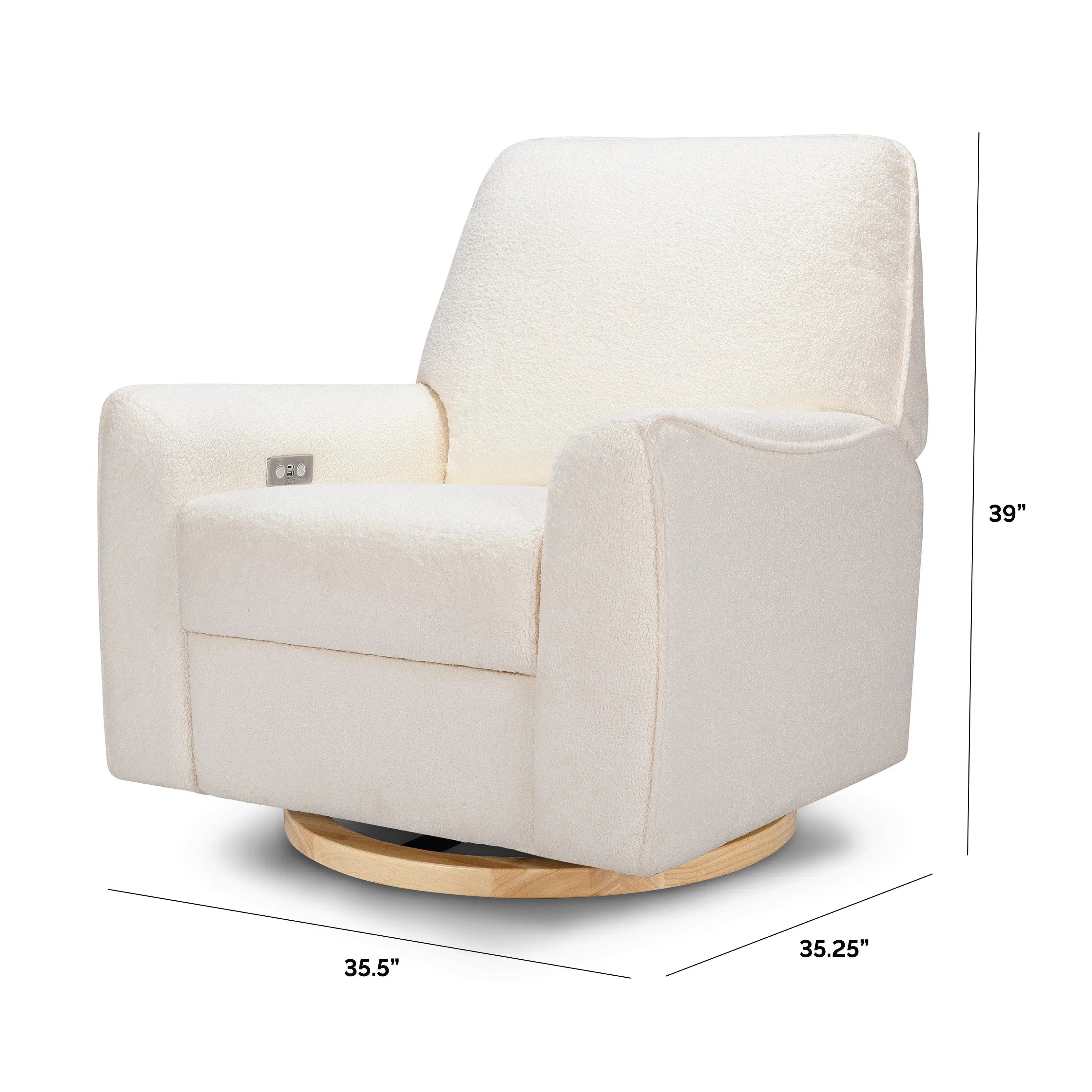 Babyletto Sunday Electronic Glider & Recliner Chair - Luxe Chantilly Fleece Upholstery with Light Wood Base | Nursery Glider for Breastfeeding & Baby Room Decor