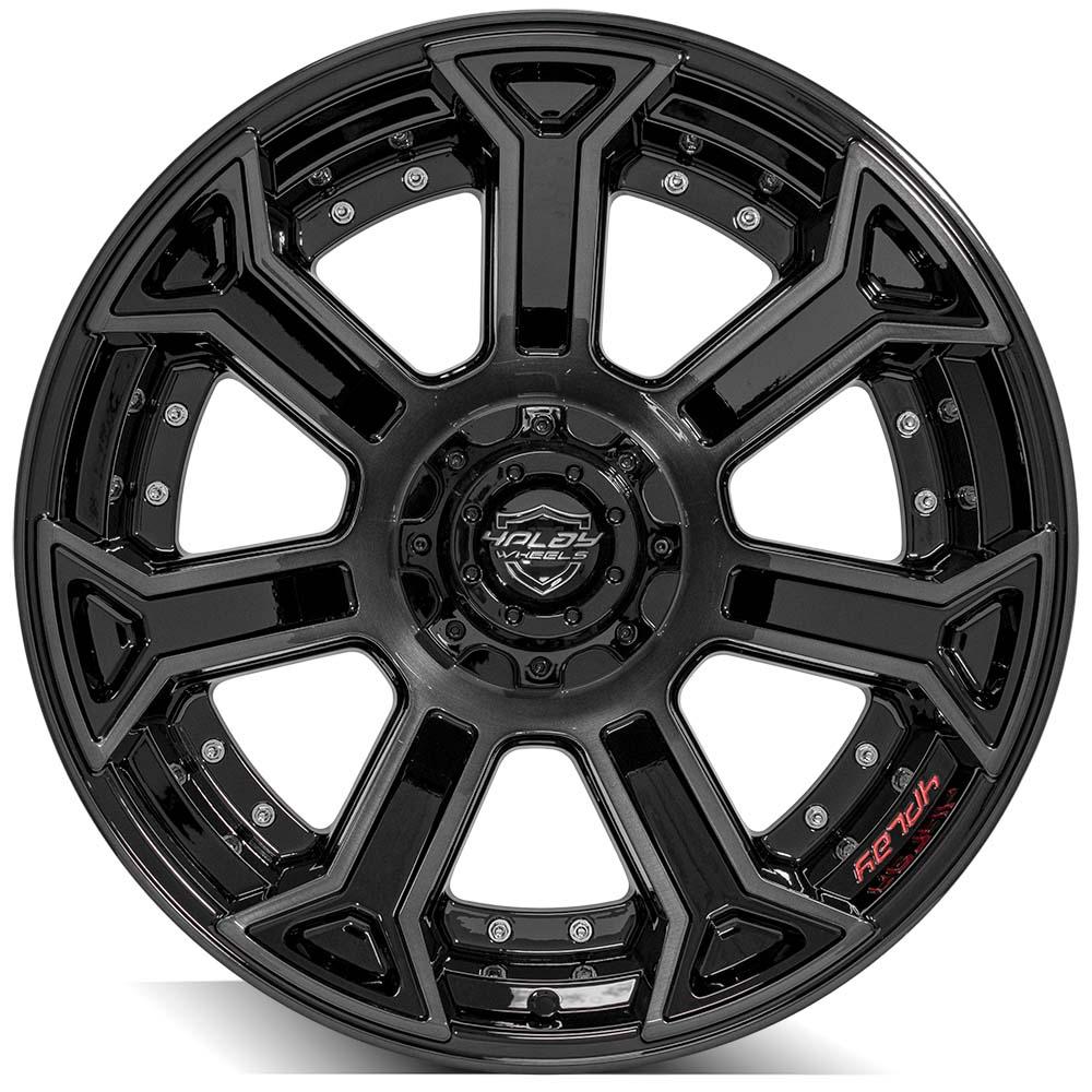 4Play Gen2 4P70 Gloss Black Wheels 22x12.0 - 6x139.7/6x135mm Bolt Pattern 106.1mm Offset - Brushed Face & Tinted Clear Finish - Perfect for Trucks, SUVs and Off-Road Vehicles
