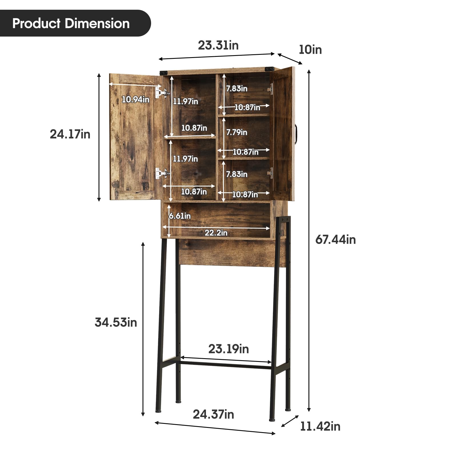 2-Door Over The Toilet Storage Cabinet with Shelves - Bathroom Organizer with Anti-Tip Device for Bathroom, Restroom & Laundry - Brown - Perfect for Small Space Organization and Extra Storage