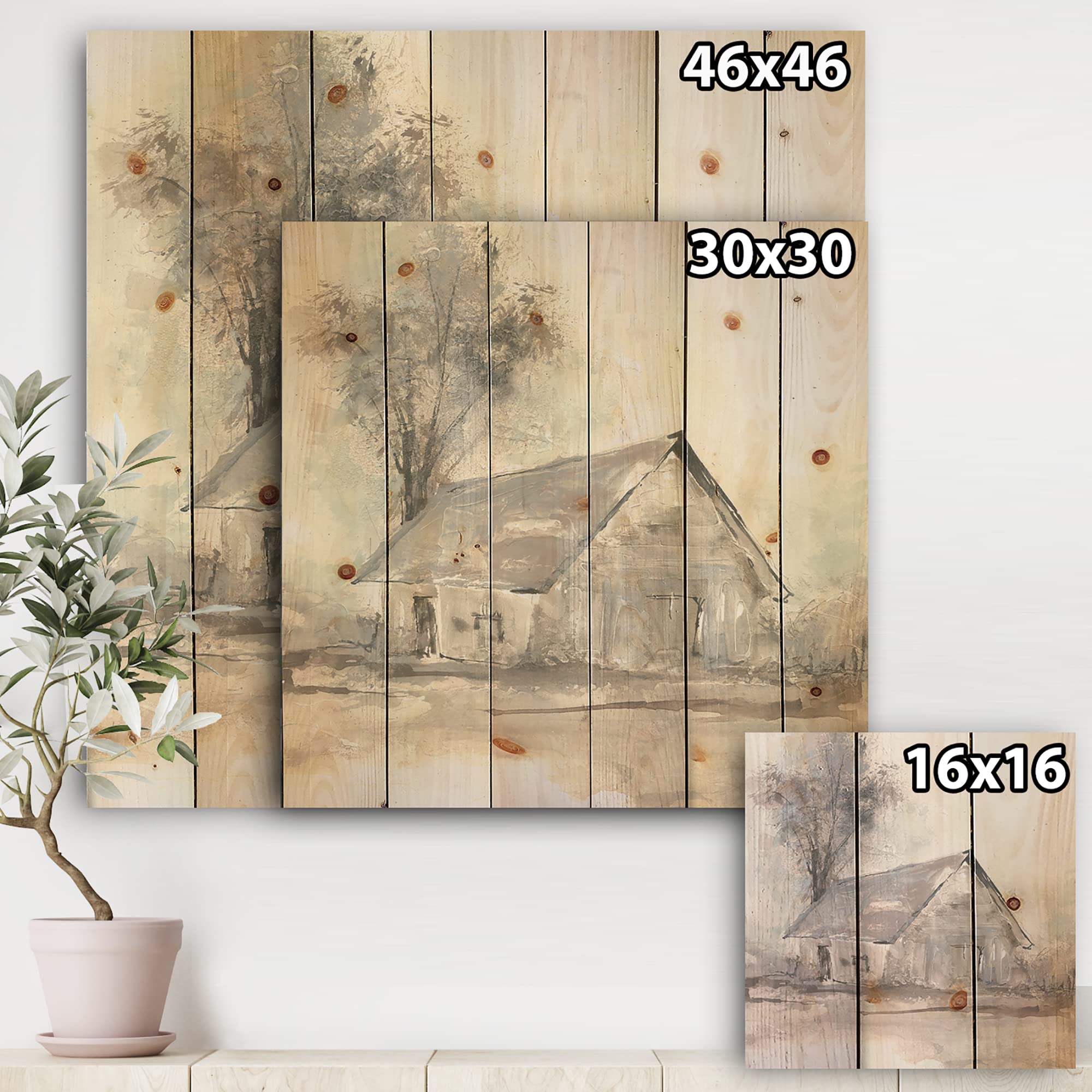 Farmhouse Barn Grey Wood Wall Decor - Large Cottage Wood Wall Art Panels Printed on Natural Pine - Rustic Home Decor for Living Room, Bedroom, or Office