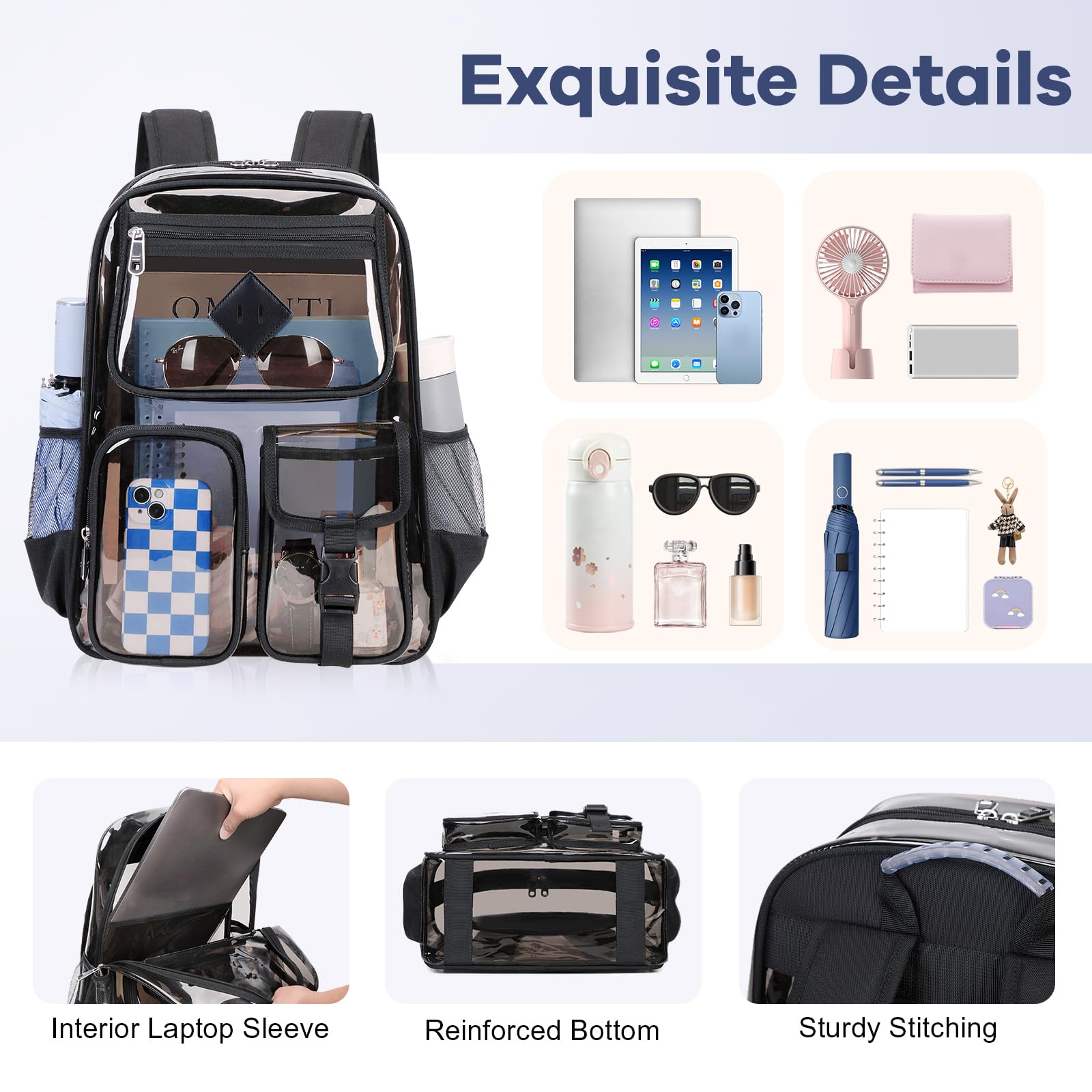 Clear PVC Backpack for School - Heavy Duty Transparent Bookbag for Girls & Teens, Stadium Approved See-Through Backpack - Perfect for School, Travel, and Security Checkpoints