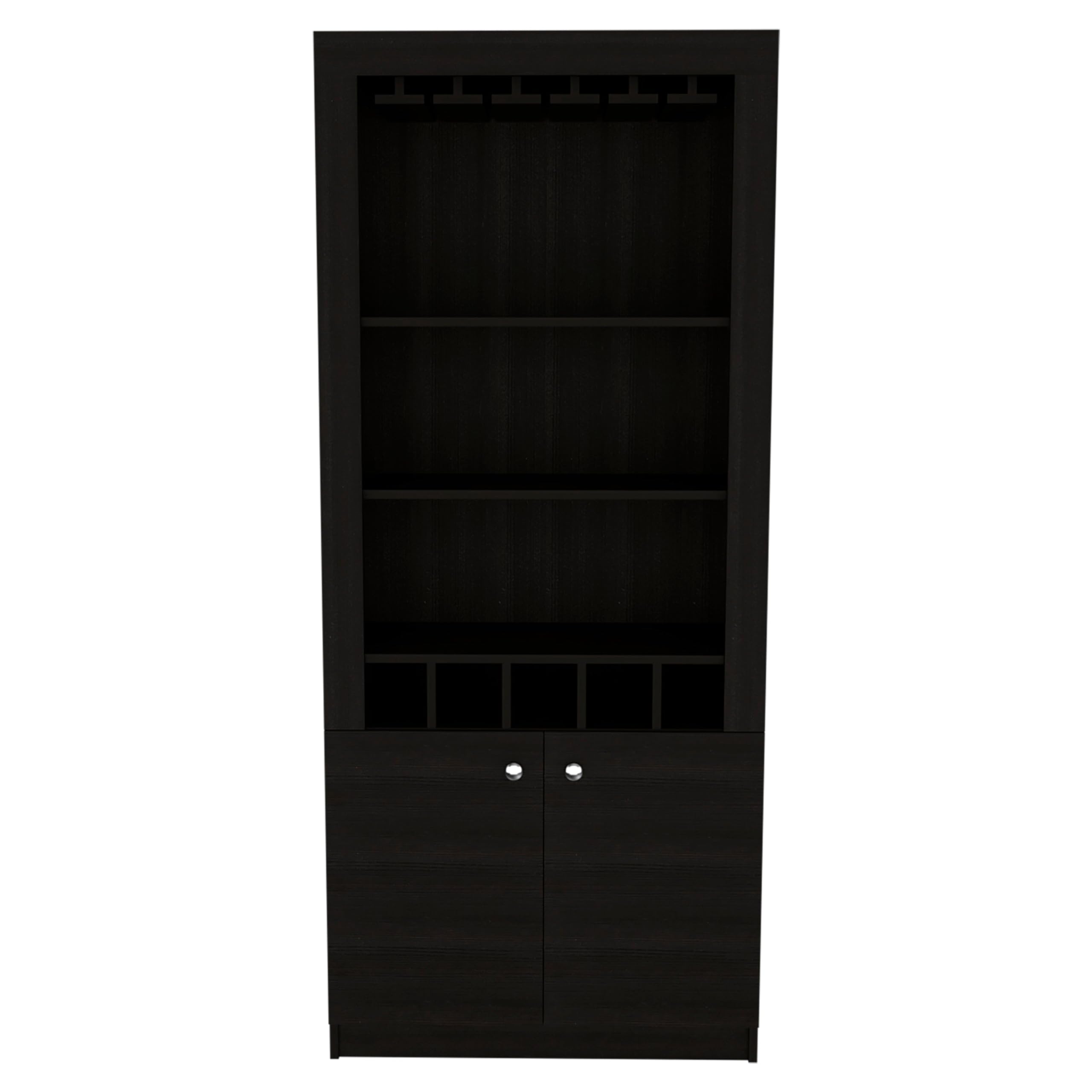 Tuhome Montenegro Bar Cabinet with Double Doors, 5 Built-in Wine Racks & 3 Adjustable Shelves - Black | Modern Home Bar Furniture for Living Room, Dining Room or Office