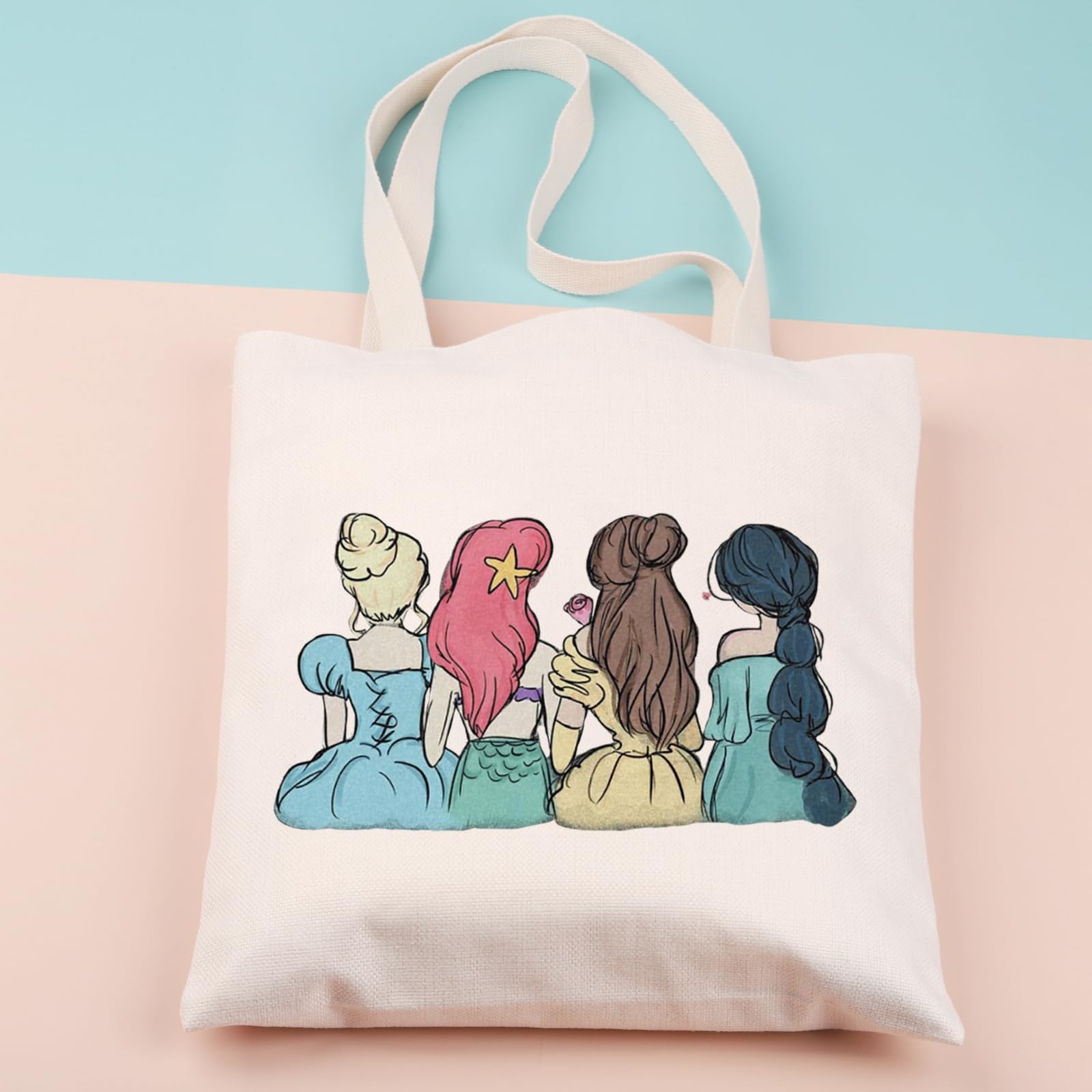 JNIAP Princess Squad Fairytale Cosmetic Bag - Mermaid Themed Makeup Pouch for Disney Lovers - Belle Princess Gift Tote - Perfect for Travel, School & Birthday Presents