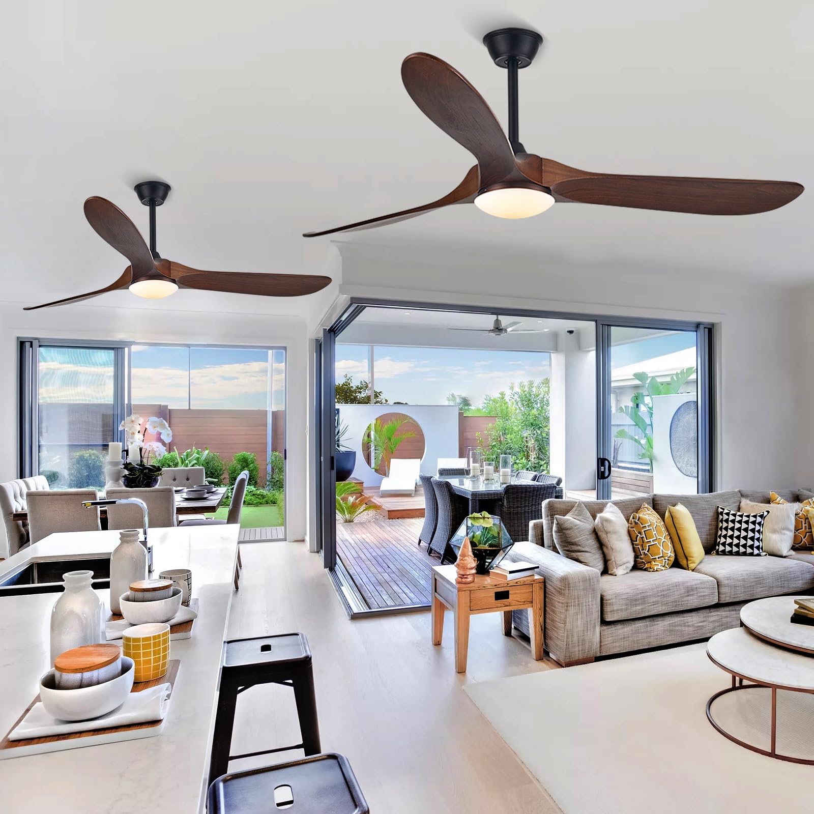 70 Inch Large Outdoor Ceiling Fan with Lights - Waterproof 3-Blade Wood Ceiling Fan for Patio, Porch, Gazebo - Quiet Reversible DC Motor - Perfect for Farmhouse, Exterior House & Outdoor Living Spaces