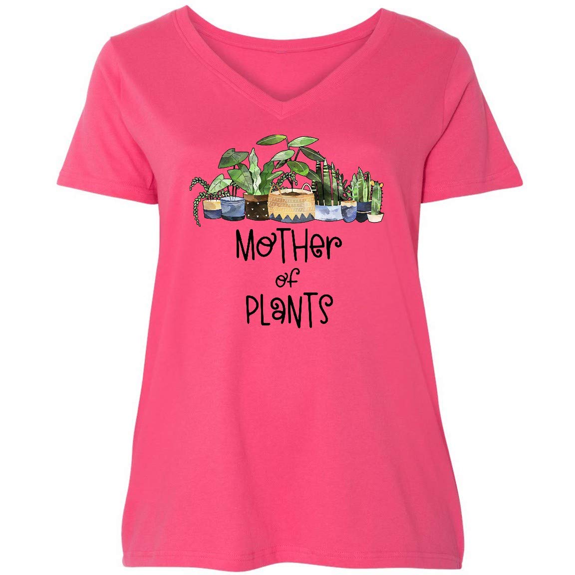Inktastic Mother of Plants Women's Plus Size V-Neck T-Shirt - Comfortable Floral Print Casual Top for Gardening, Outdoors & Everyday Wear
