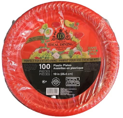 Disposable Red Plastic Plates 10 Inch - 500 Count - Microwave Safe & Durable - Ideal for Parties, BBQs, Picnics & Family Gatherings