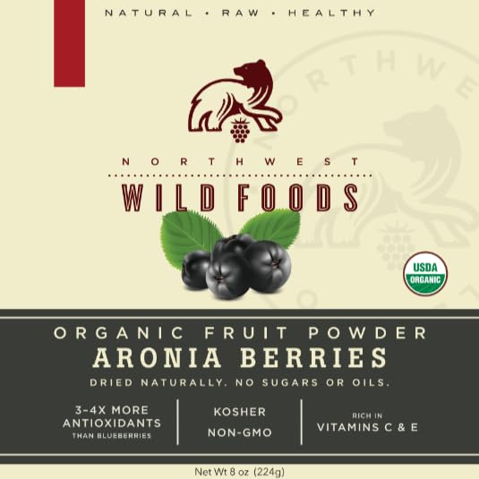 Organic Aronia Berry Powder - 100% Pure, Antioxidant-Rich Superfood for Smoothies, Oatmeal & Baking - Wild-Harvested, Hand-Picked, No Additives - Perfect for Healthy Drinks, Breakfast Bowls & Desserts (1lb)