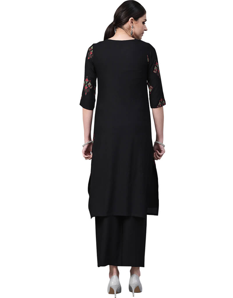 Black Rayon Palazzo Straight Pants for Women - Comfortable Wide Leg Trousers for Casual Wear, Office & Travel