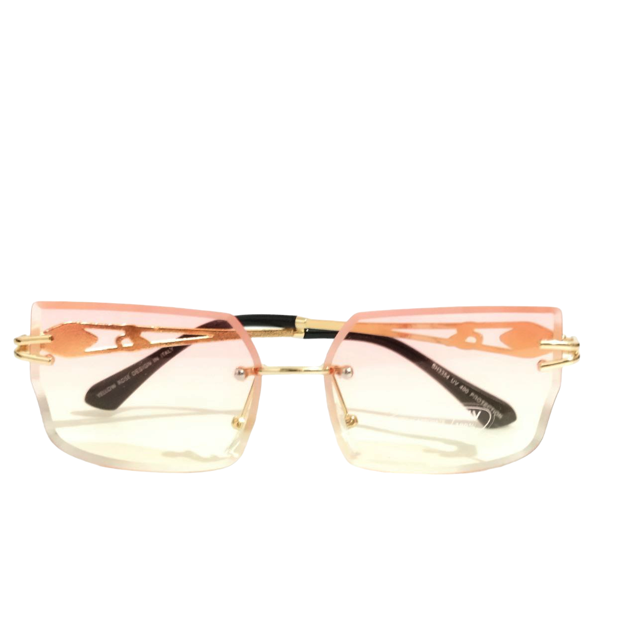 Stylish Pink & Yellow Rimless Sunglasses for Women - Trendy UV Protection Shades for Beach, Driving & Outdoor Fashion