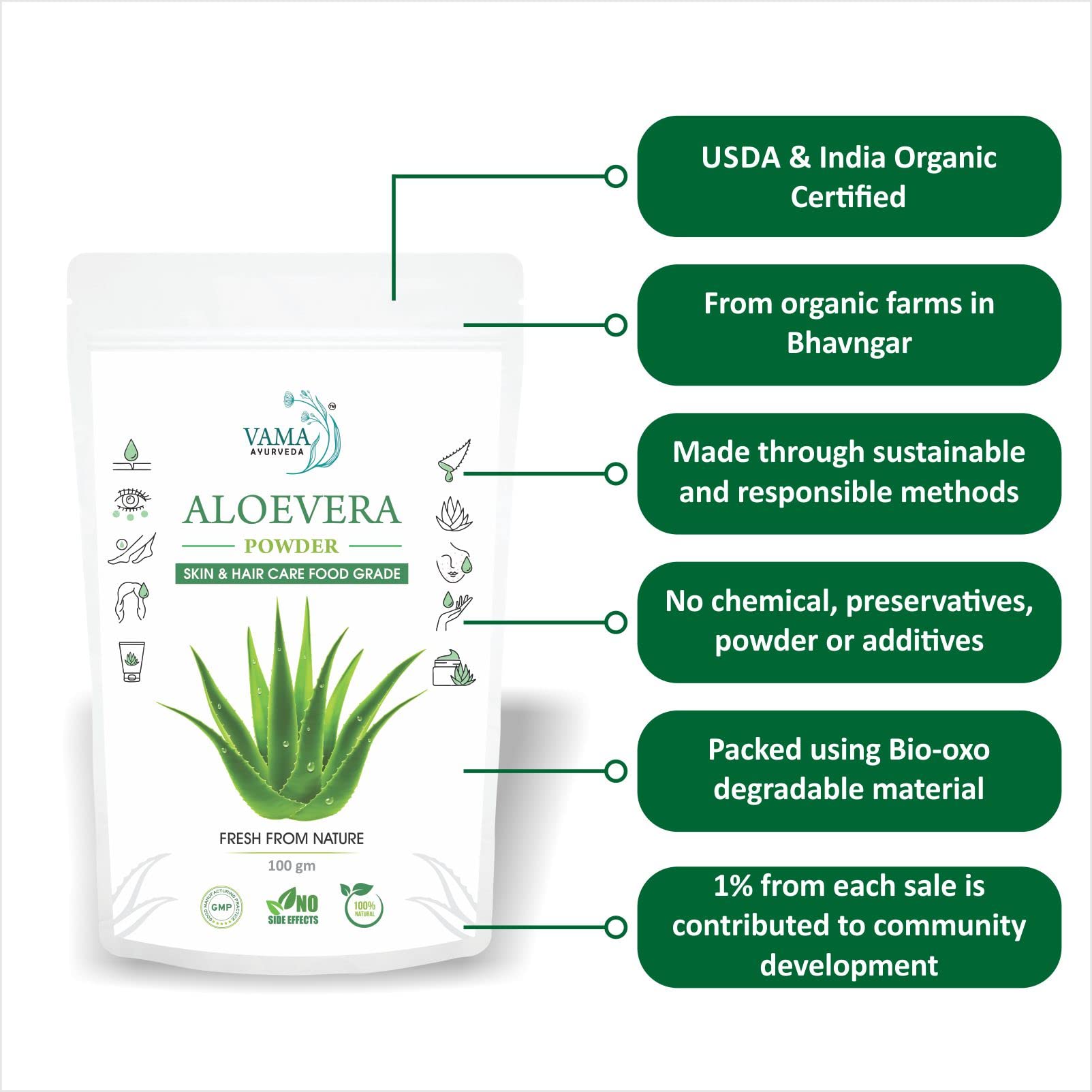 100% Pure Natural Aloe Vera Leaf Powder (Aloe Barbadensis) - 250g for Hair & Skin Care | Organic Ayurvedic Supplement for Face Masks, DIY Beauty Products & Wellness Drinks