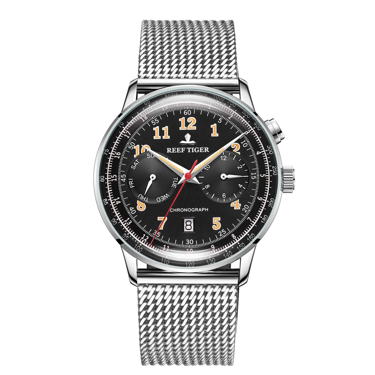 Reef Tiger Men's Automatic Watch with Date & Day Display - Stainless Steel Bracelet, Classic Business Style RGA9122 - Perfect for Office, Formal Events & Everyday Wear