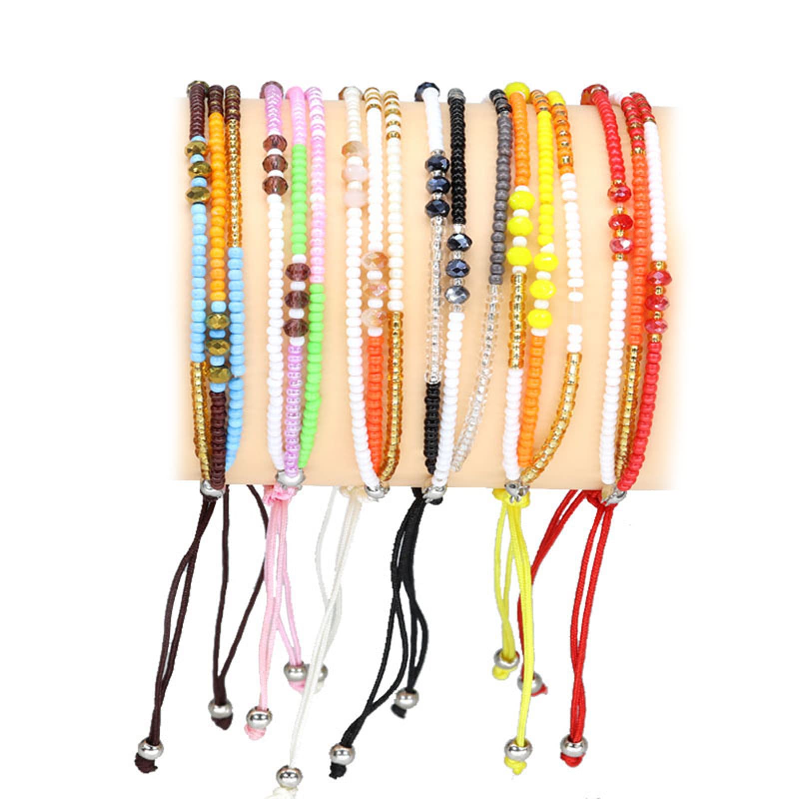 FUNOJOY Beaded String Bracelets for Women - Bohemian Stackable Bead Bracelets Set, Multilayered Strand Bracelets for Teen Girls, Friendship Gifts - Perfect for Casual Wear, Beach Parties & Boho Fashion Accessories