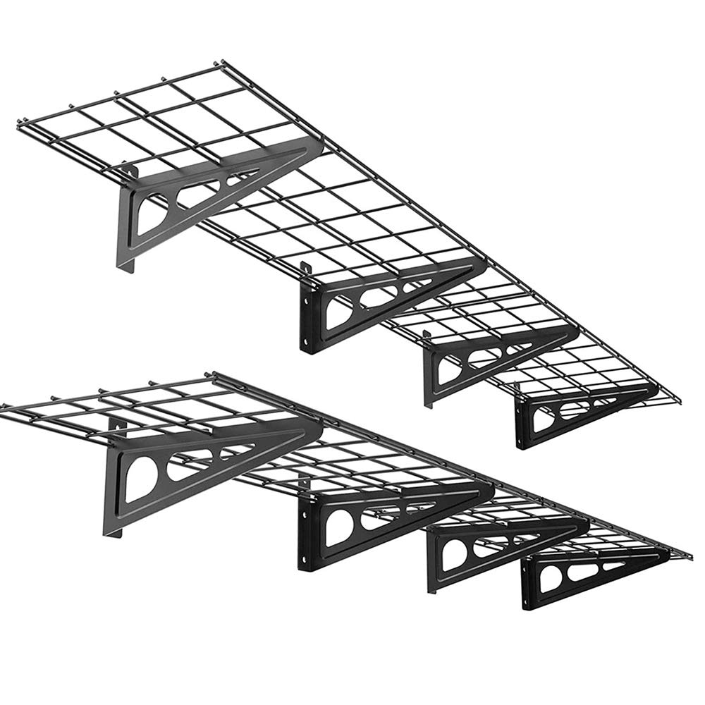 2-Pack Heavy Duty Garage Wall Shelf Storage Rack - 24x72 Inch Floating Shelves, 400lb Max Load - Wall Mounted Organizer for Kitchen, Pantry, Laundry Room & Garage (Black) - Perfect for Storing Tools, Spices, Cleaning Supplies & More