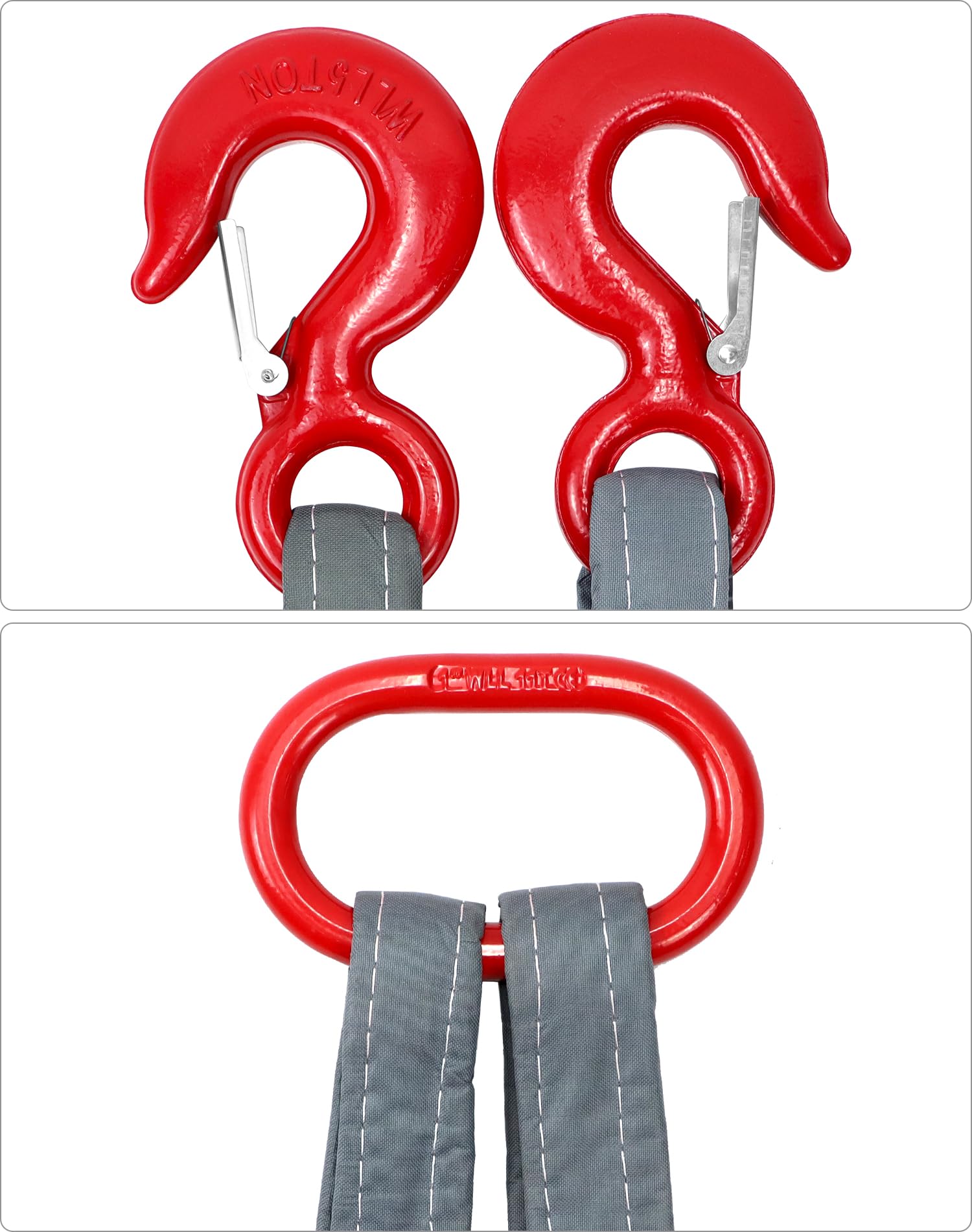 QWORK 2 Leg Bridle Web Sling - 6.56Ft Heavy Duty Steel Sling with Grab Hooks - 22000 lbs Capacity for Lifting & Rigging - Perfect for Construction, Warehouse, and Industrial Material Handling