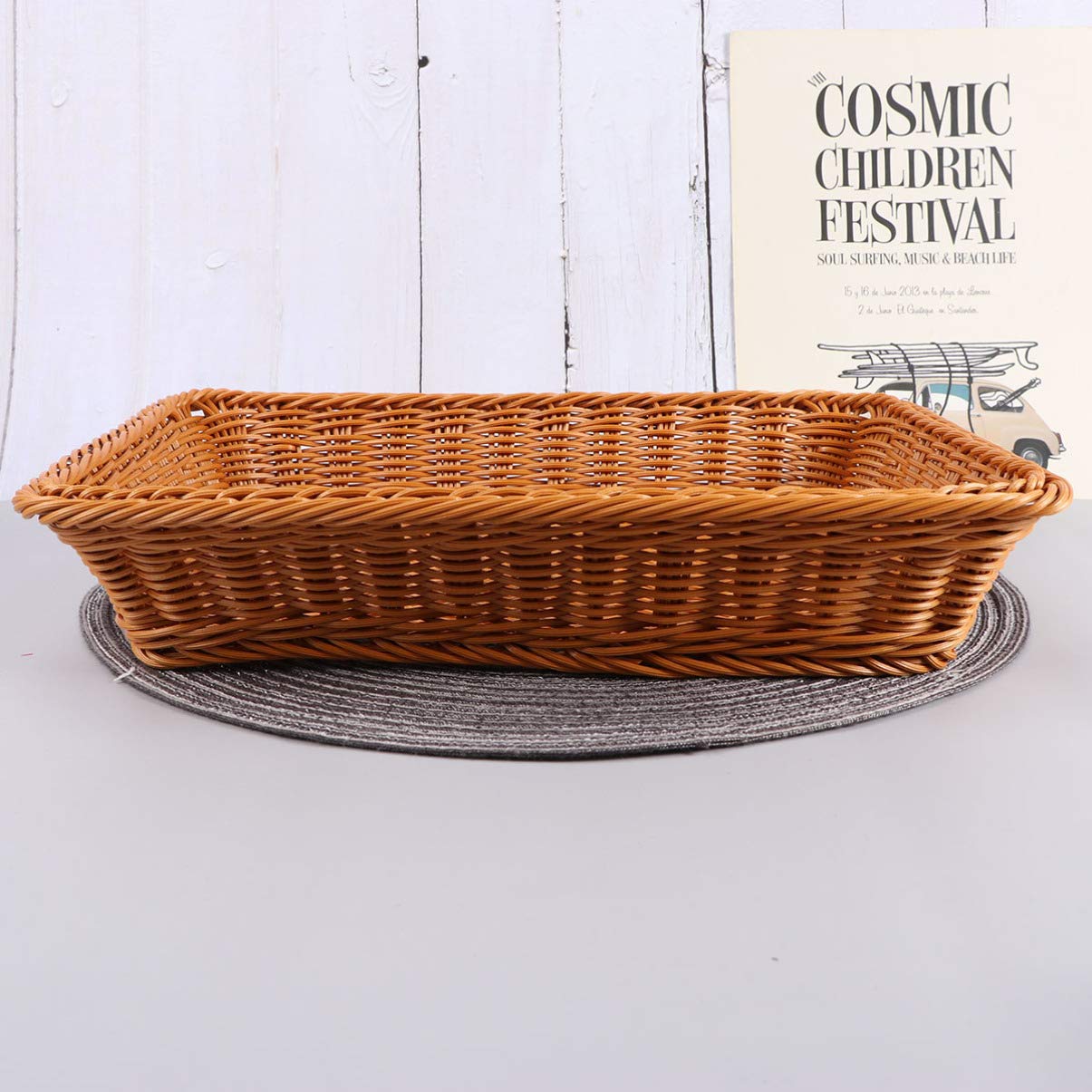 DOITOOL Woven Picnic Basket - Large Round Rattan Snack Tray for Bread, Fruits, Candy Storage - Perfect for Outdoor Picnics, Kitchen Organization & Party Serving (Imitation Wicker Harvest Basket)
