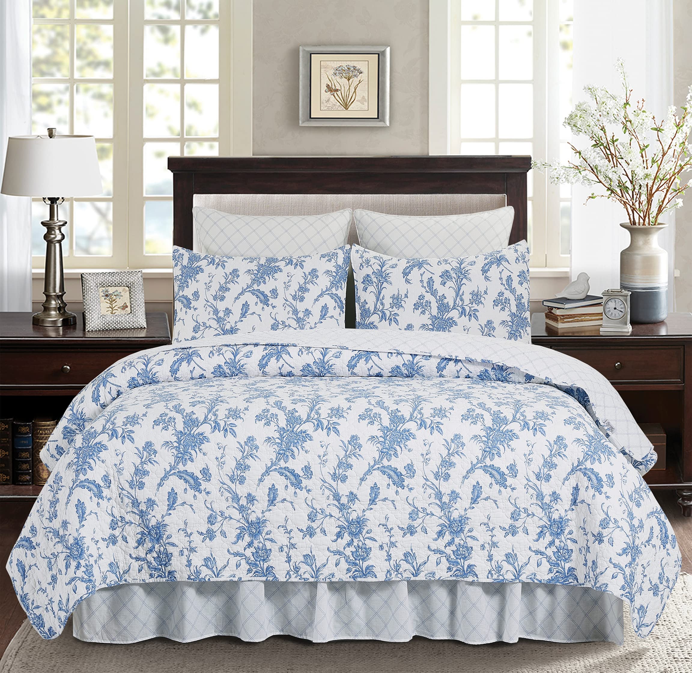 C&F Home Bleighton Blue 2-Piece Twin Quilt Set - 100% Cotton Lightweight Reversible Bedspread Coverlet with Floral Print, Machine Washable - Perfect for Guest Rooms, Kids' Bedrooms & Cozy Home Decor
