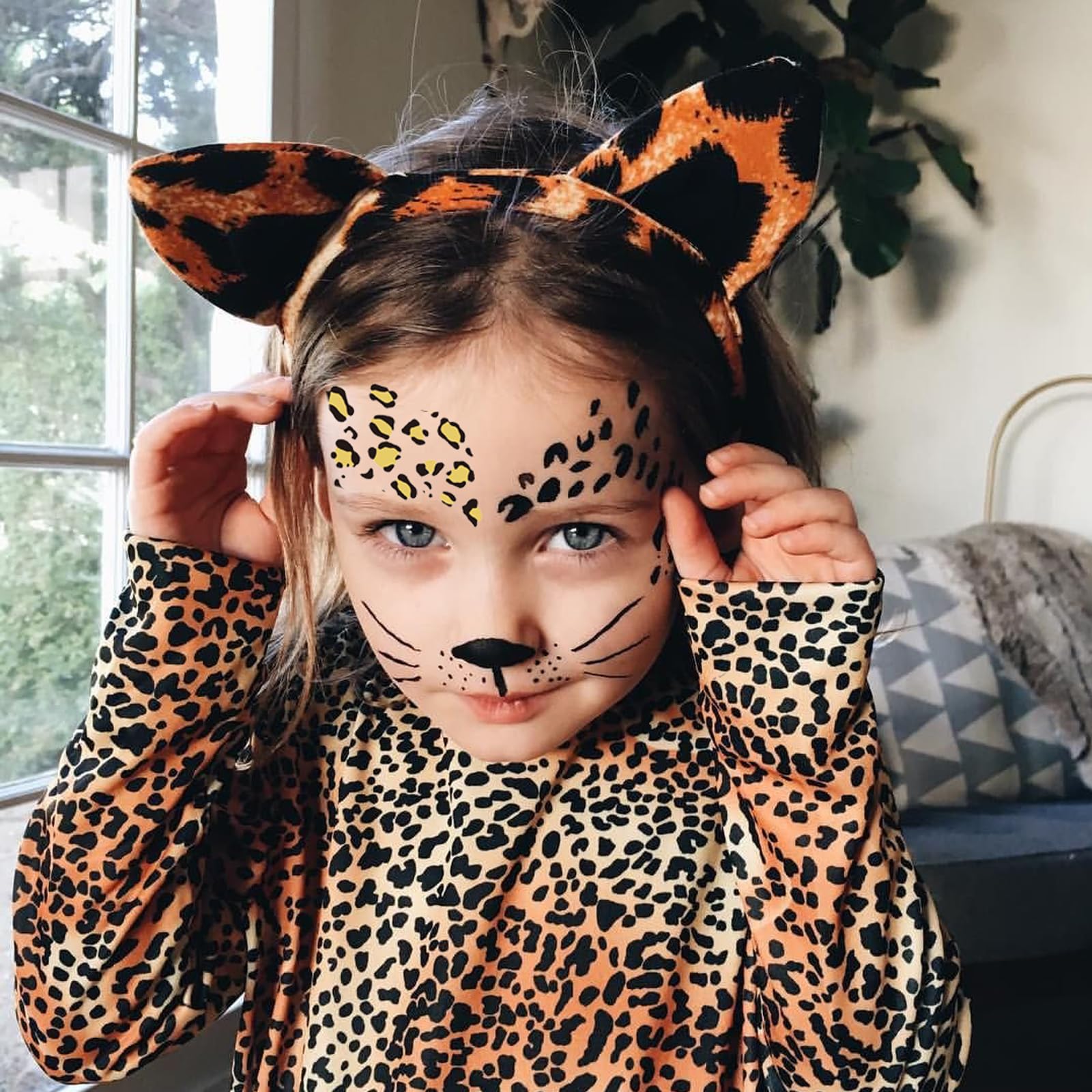 Gold Leopard Face Temporary Tattoos - Cheetah Print Body Stickers for Women | Halloween Makeup Accessories & Party Decoration | Costume, Festival, Cosplay Use
