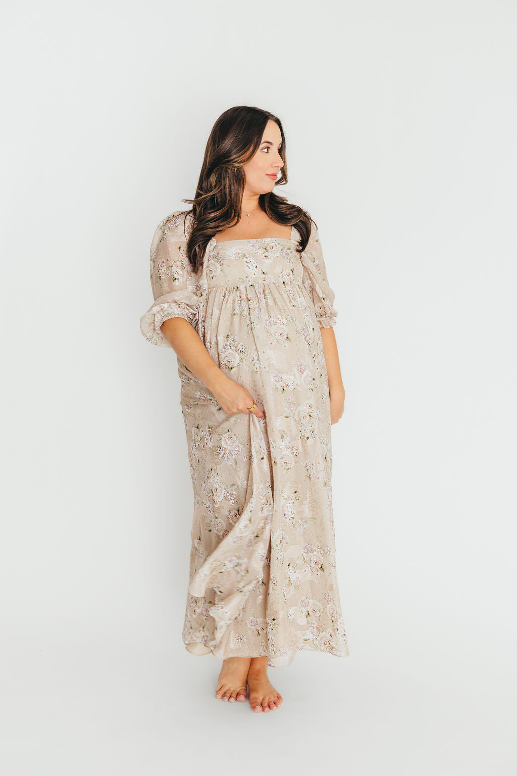 Elegant Beige & Brown Floral Maxi Dress for Women | Boho Summer Dress | Perfect for Beach Vacations, Date Nights & Outdoor Weddings