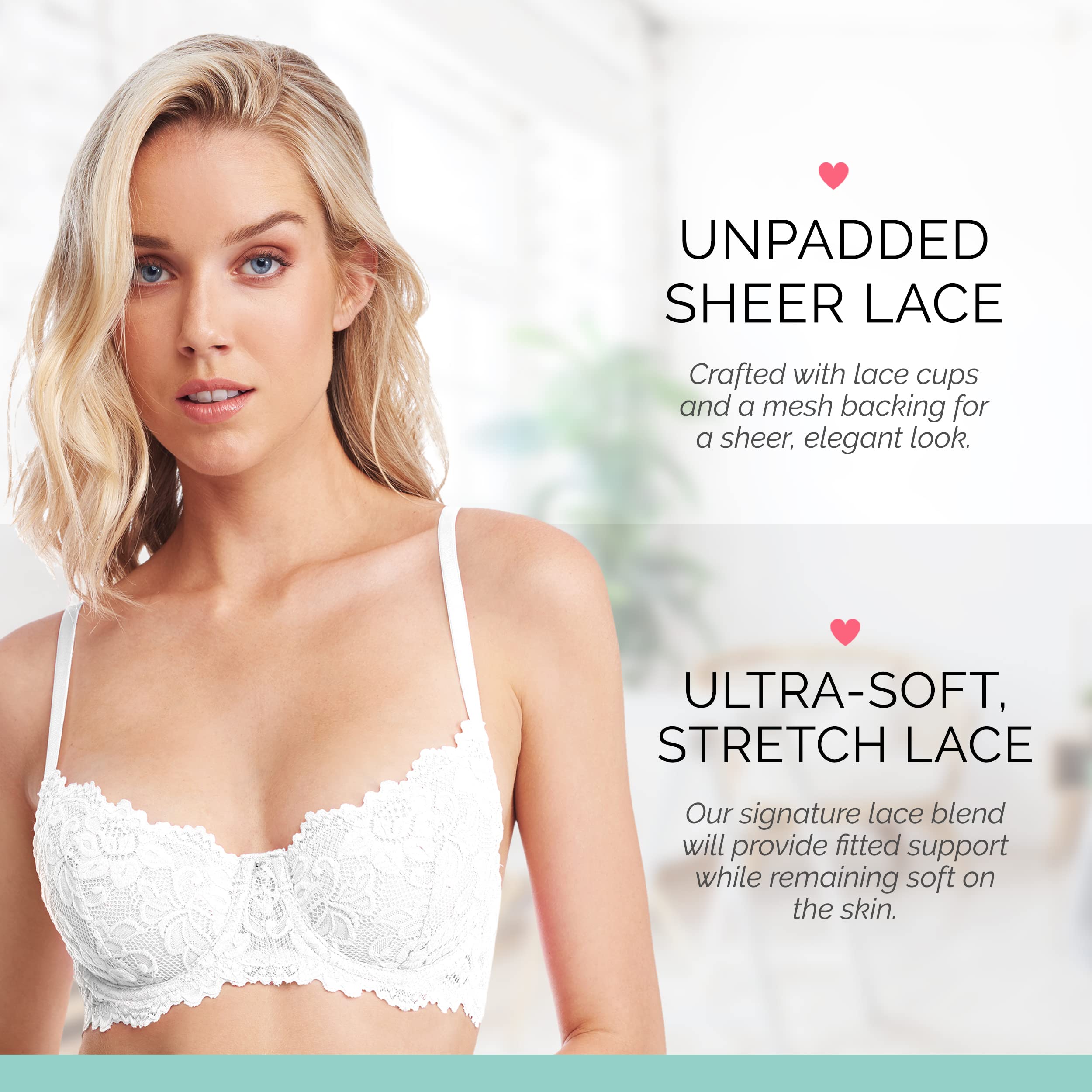 Emma Underwire Lace Bra for Women - Unpadded Sheer Balconette Demi Bra - Comfortable Everyday Lingerie for Work, Date Night & Special Occasions