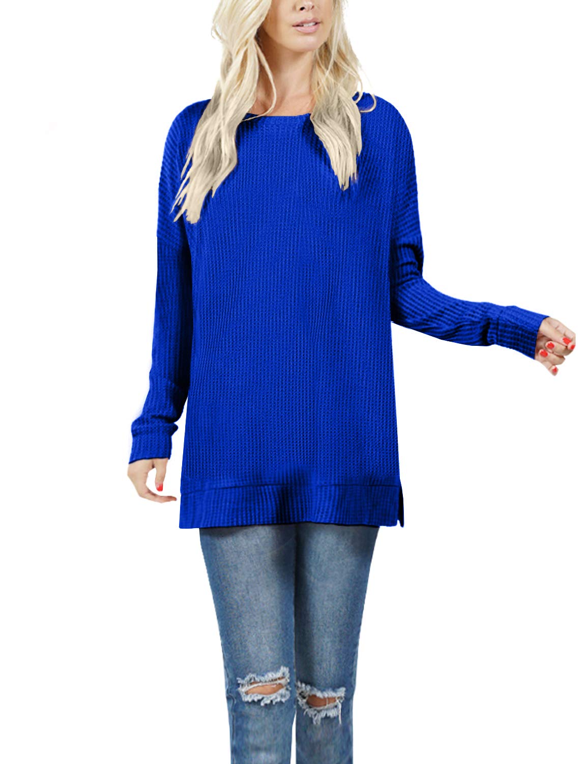 J. LOVNY Women's Basic Comfy Brushed Thermal Waffle Knit Sweater - Round Neck Long Sleeve Pullover (Sizes S-3XL) | Cozy Winter Layering & Casual Outfit Essential
