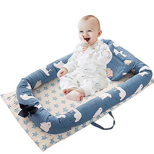 Abreeze Baby Bassinet for Bed - Polar Bear Baby Lounger - Breathable Co-Sleeping Crib - 100% Cotton Portable Baby Bed for Nursery & Travel - Perfect for Newborns, Bedside Sleeping & Family Trips