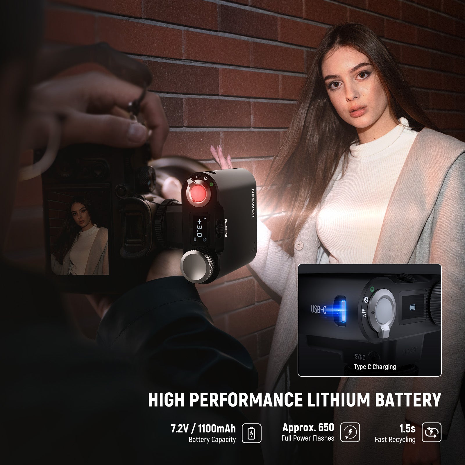 NEEWER Z160 Professional Camera Flash with Auto & Manual Modes, Built-in Lithium Battery - Perfect for Portrait, Wedding & Event Photography