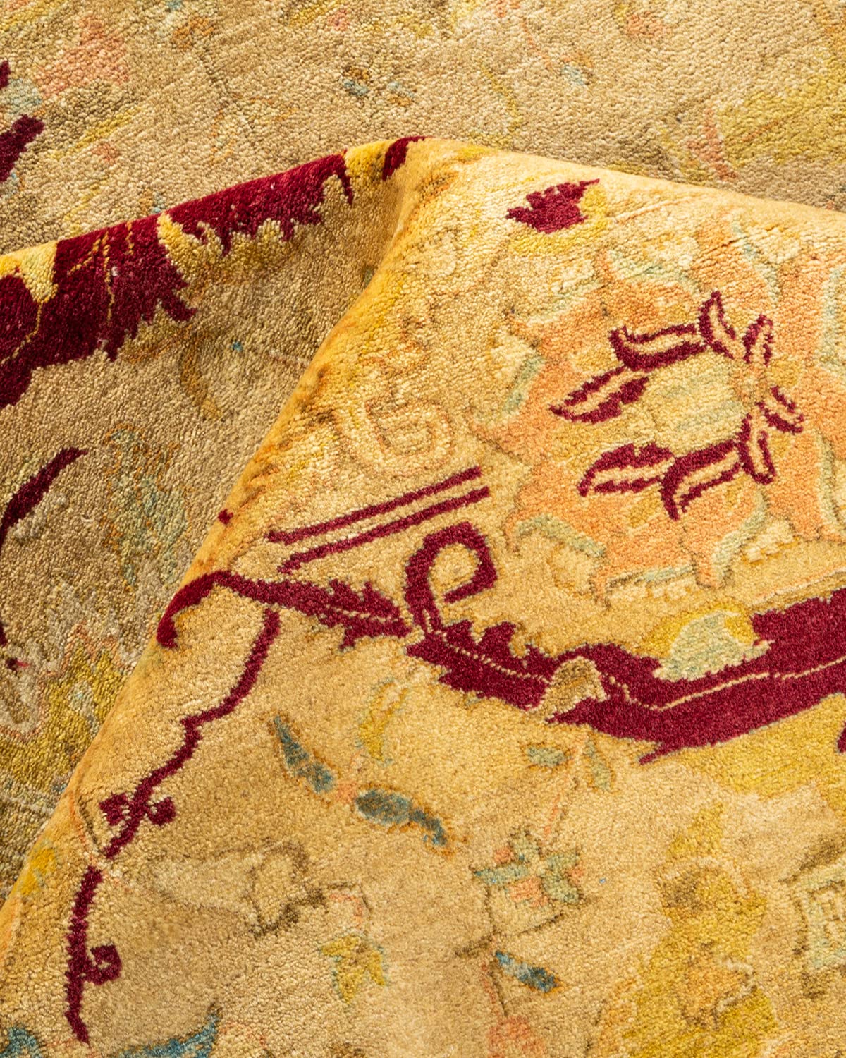 Handmade Traditional Floral Mogul Yellow 8x10 Wool Area Rug - One of a Kind Hand-Knotted Solo Rugs for Living Room, Bedroom & Home Decor