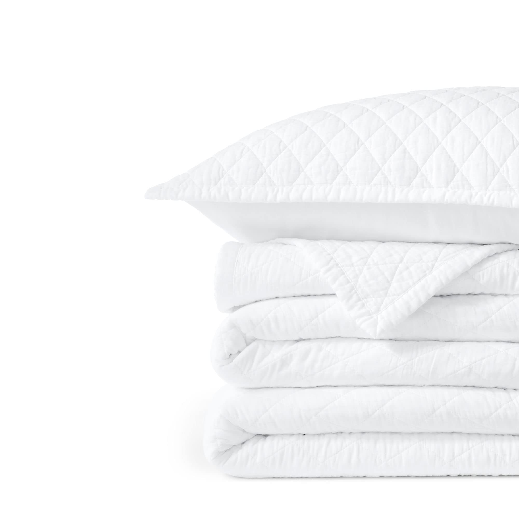 Lands' End Solid Diamond Double Voile Quilt White Full/Queen Size - Luxury Bedding Set for Comfortable Sleep - Perfect for Master Bedroom, Guest Room & Hotel Decor