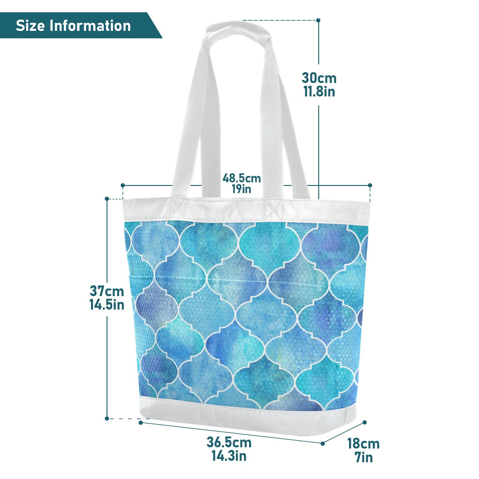 J JOYSAY Blue Moroccan Style Mesh Beach Tote Bag - Large Reusable Tote for Women, Perfect for Beach, Gym, Grocery Shopping & Daily Use
