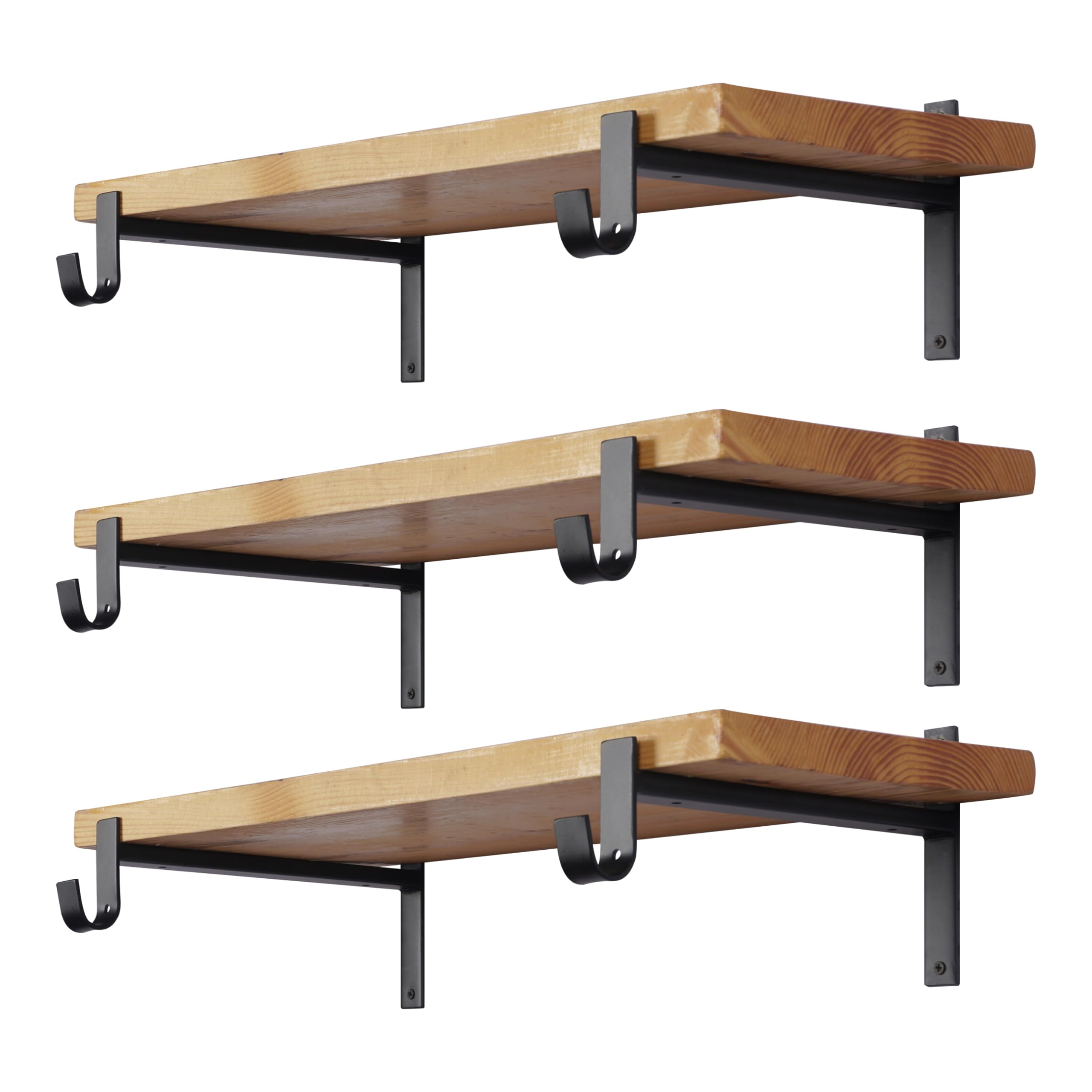 Heavy Duty 10 Inch Black Closet Shelf Brackets with Rod Support & Hook - 6 Pack Wall Mounted for Closet Organization, Wardrobe Storage & Home Decor - EZYDECOR