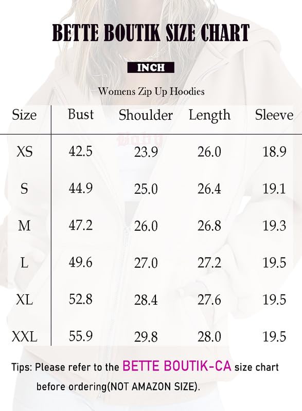 BETTE BOUTIK Women's Y2K Zip Up Hoodie - Oversized Fall Winter Jacket with Pocket, Long Sleeve Hooded Sweatshirt | Casual Streetwear, Loungewear, College Outfit