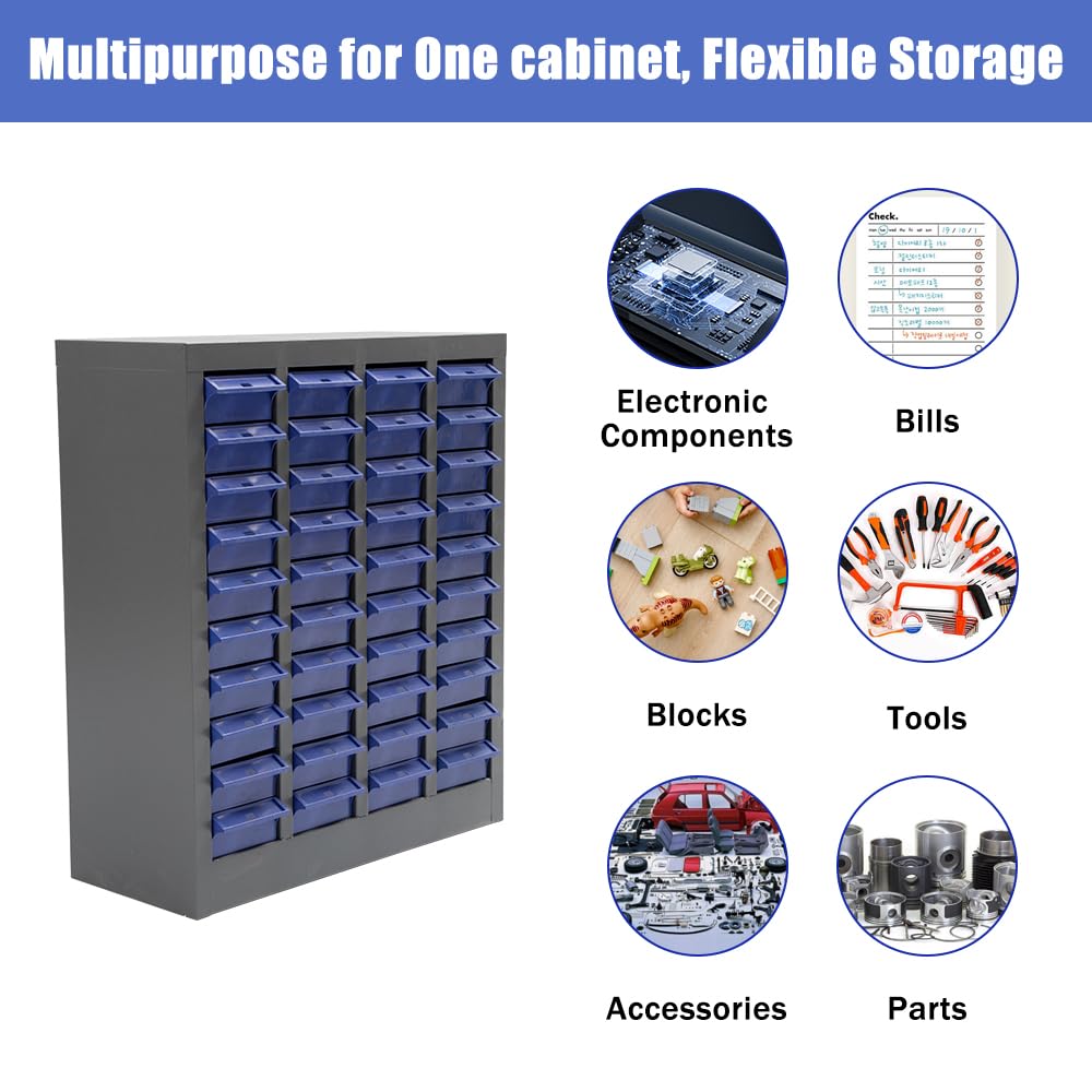 40-Drawer ABS Tool Storage Cabinet - Heavy Duty Bolt & Nut Organizer with Shelves for Hardware Parts - Perfect for Garage, Workshop, and DIY Tool Organization (Grey)