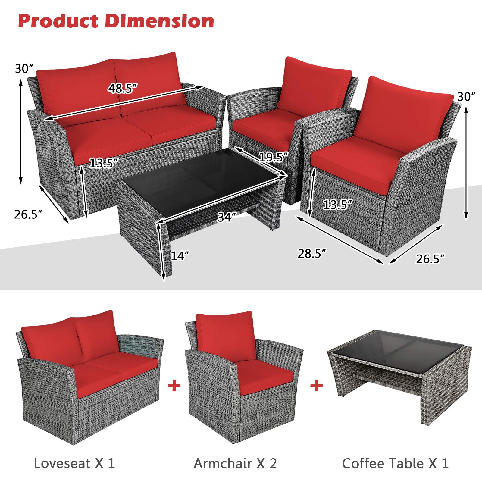 4-Piece Outdoor Rattan Patio Furniture Set with Cushions & Coffee Table - Wicker Sectional Sofa for Garden, Porch, Balcony, Poolside | Durable & Weather-Resistant Conversation Set for Relaxing & Entertaining