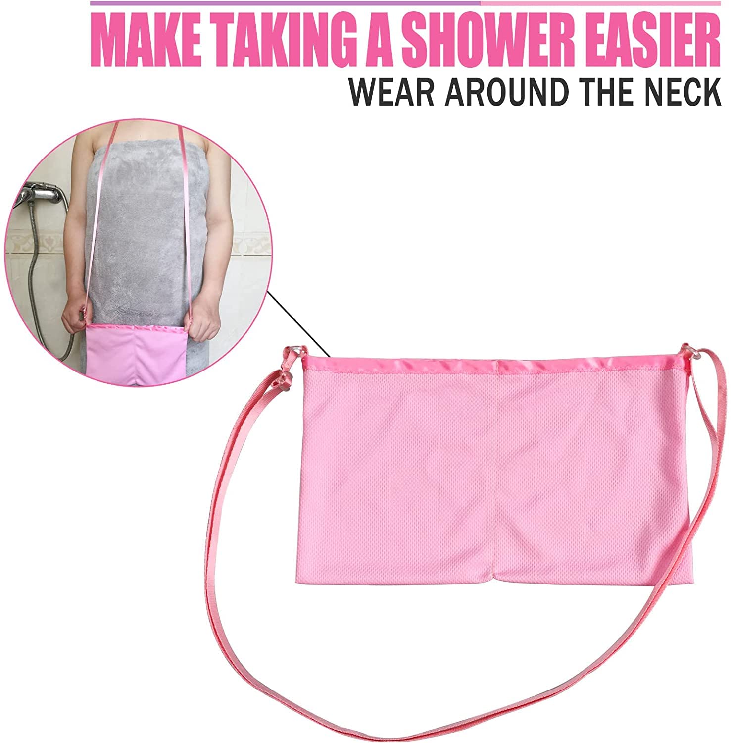 Quick Dry Mastectomy Drain Shower Bag - Post Surgery Drainage Pouch Holder for Tummy Tuck & Breast Reconstruction | Stretchy JP Drains Management Pockets | Waterproof & Comfortable for Showering, Sleeping & Daily Activities (Pink)