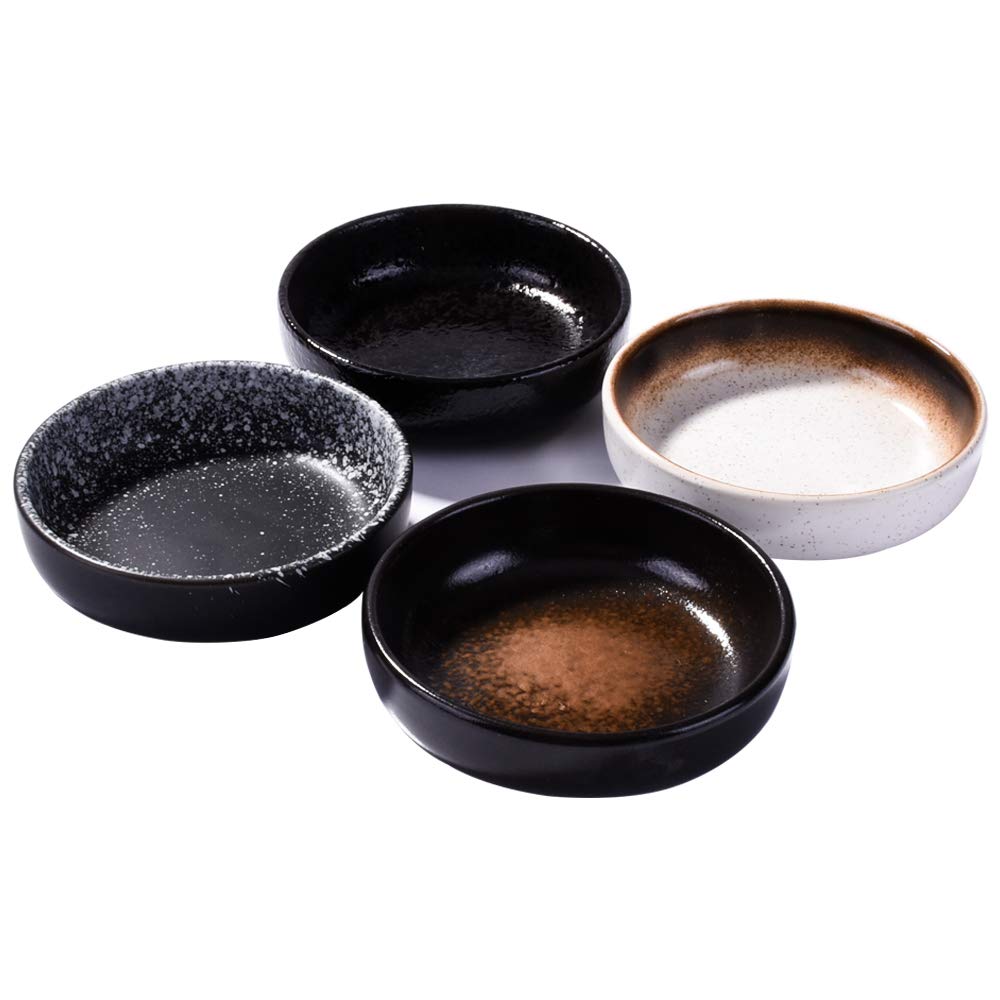 Vintage Japanese Soy Sauce Dish Set - 4 Ceramic Dipping Bowls for Sushi, Salad, Seasoning & Spices | Perfect for Asian Cuisine, Home Dining & Restaurant Use