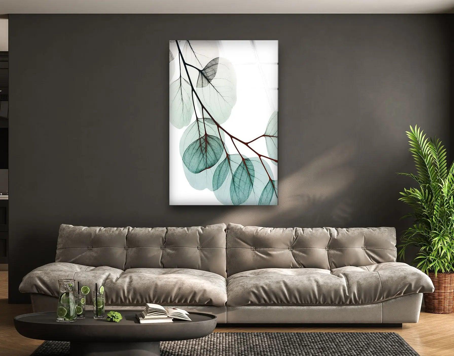 Albert Koetsier Xray Eucalyptus Glass Wall Art - Modern Botanical Decor for Living Room, Bedroom & Office - Unique Home Decor Gift Idea