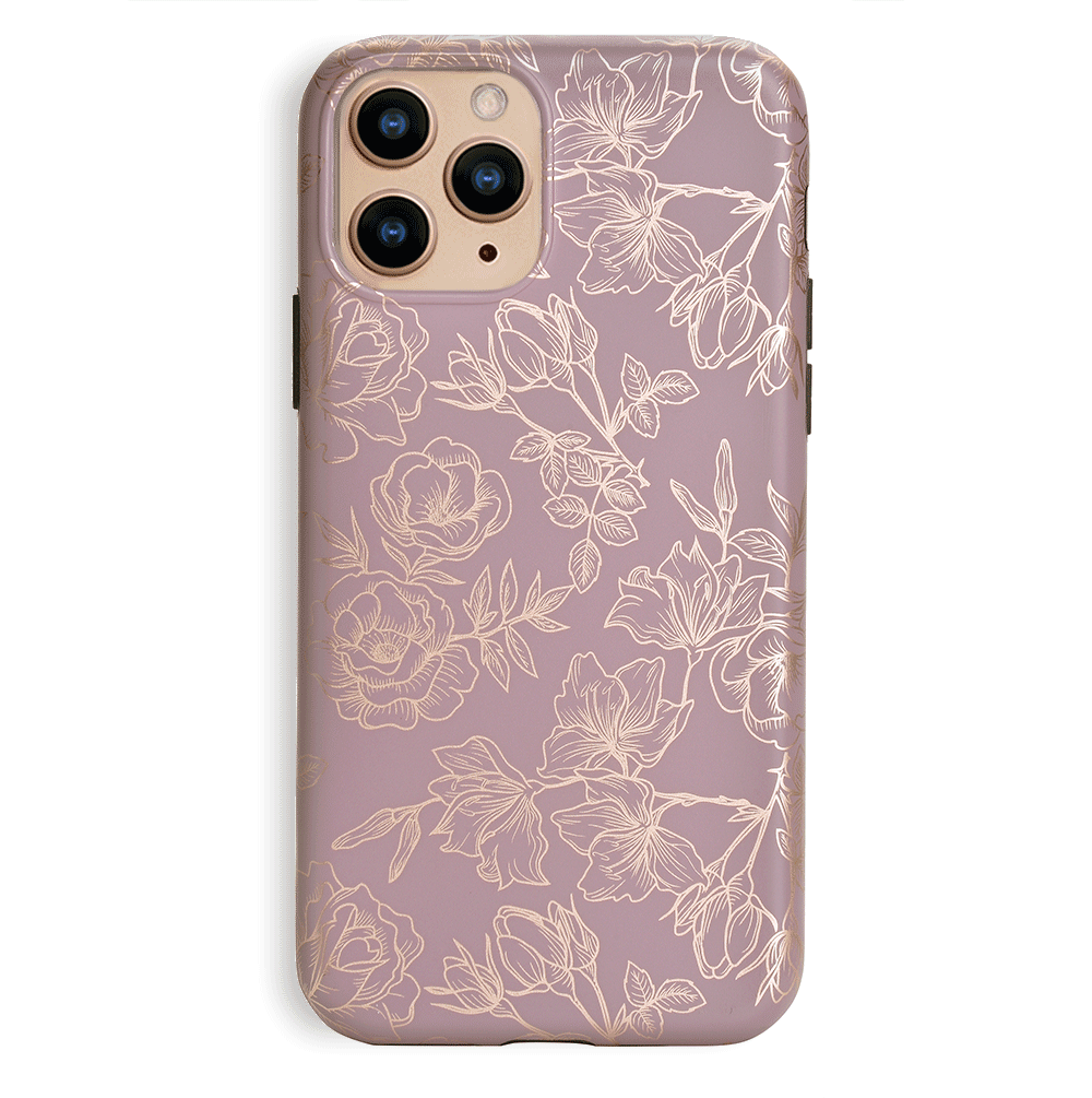 Dusty Rose Chrome Floral iPhone Case - Elegant Protective Cover for iPhone 13/14/15 Pro Max - Perfect for Everyday Use, Travel & Gift Giving