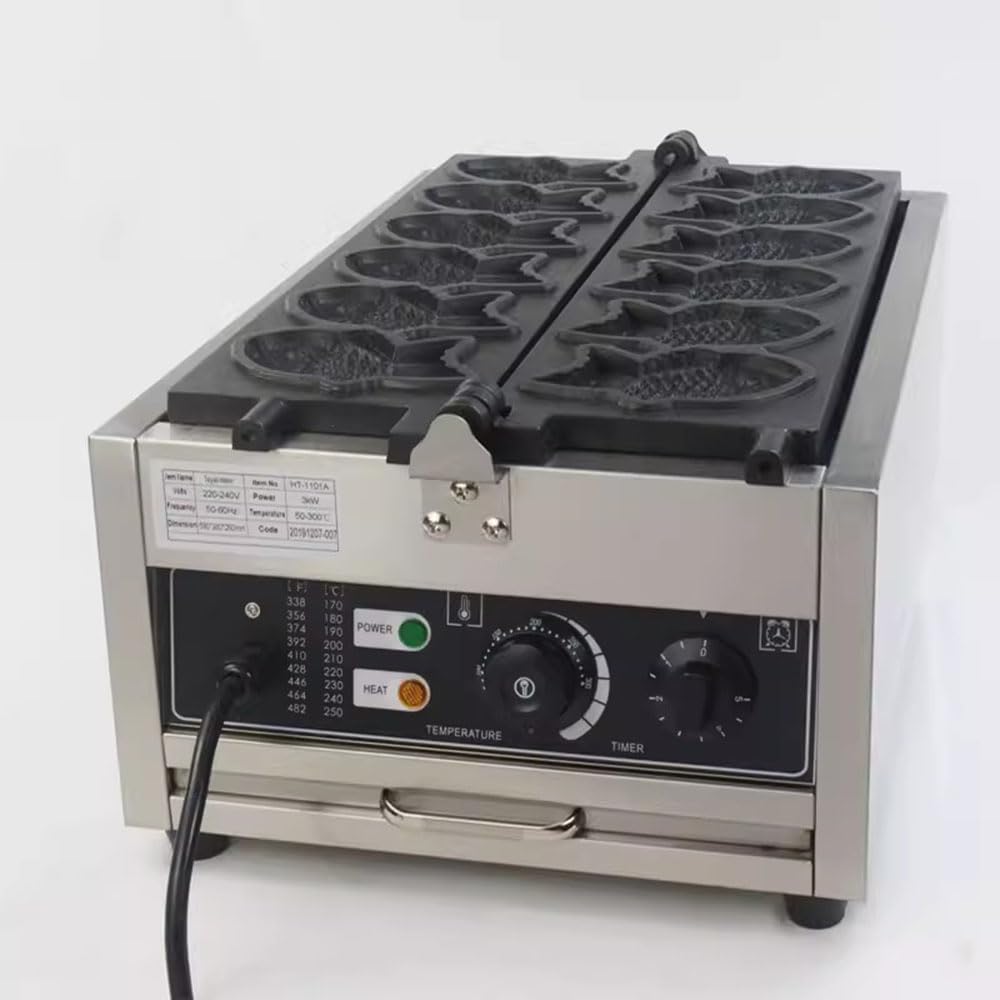 Commercial Electric Stainless Steel Taiyaki Waffle Maker - Japanese Fish Cake & Dessert Machine (220V, Mechanical) - Perfect for Street Food, Cafes, and Home Baking
