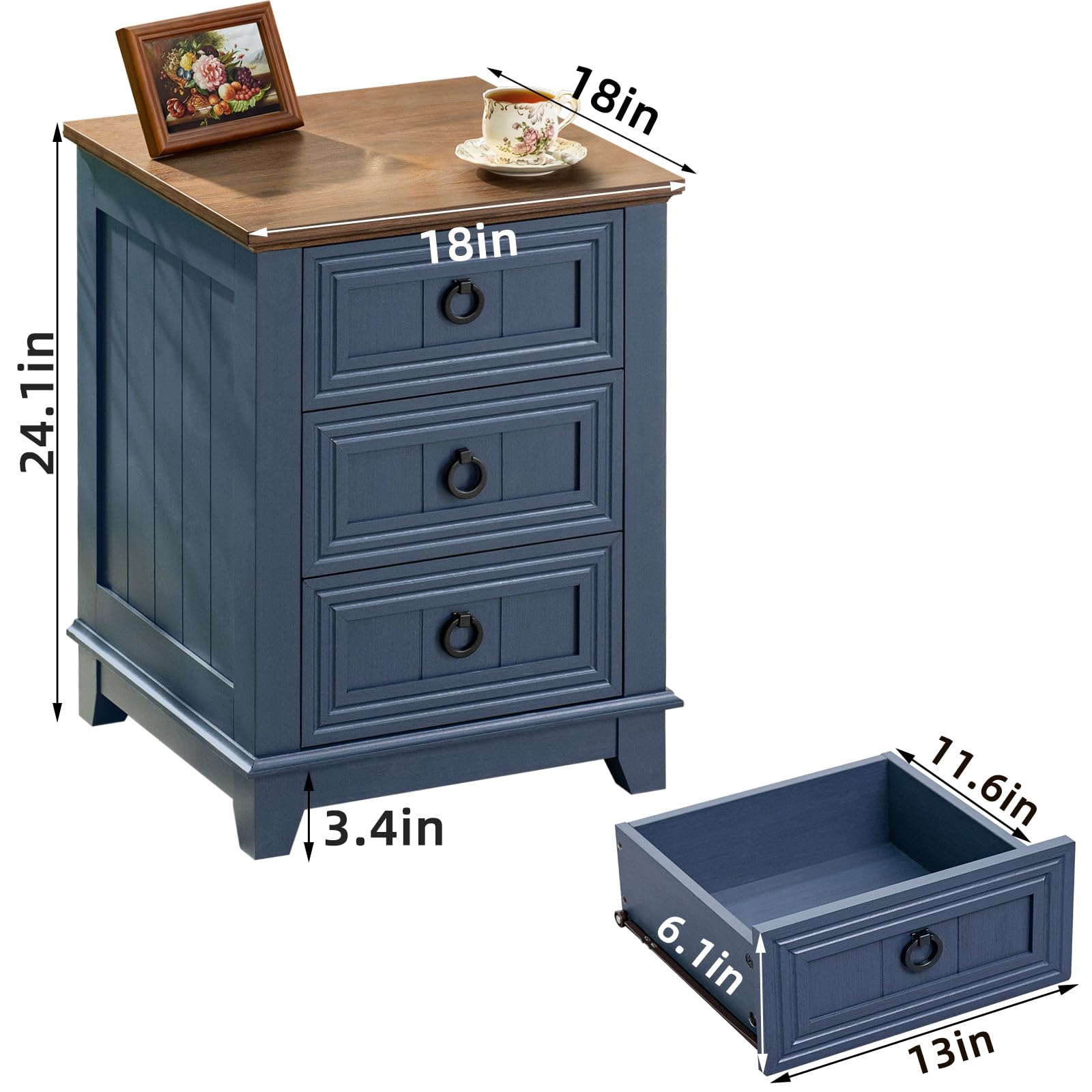 Farmhouse Style Nightstand Set of 2 with Charging Station & 6-Drawer Wood Dresser - 54