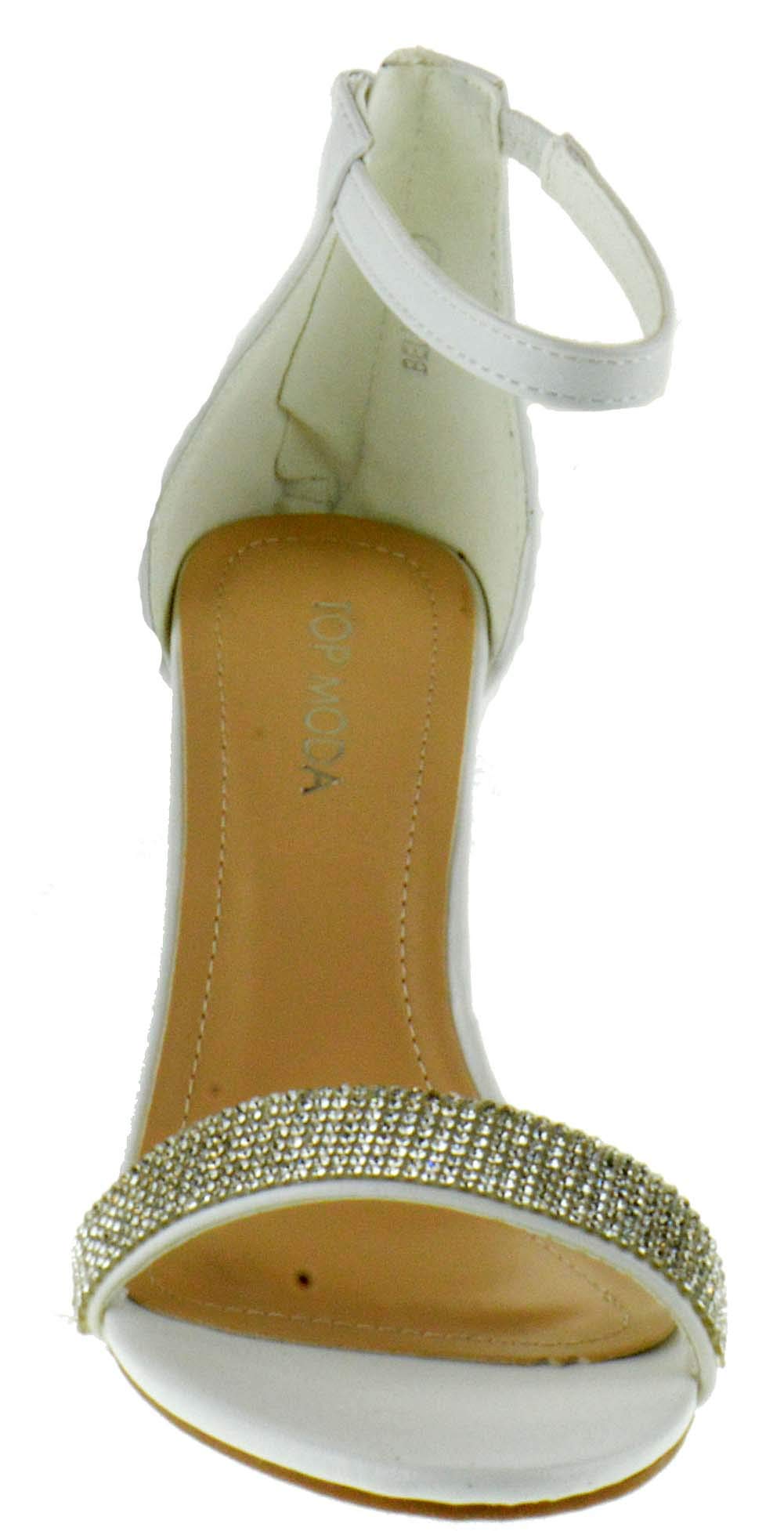 TOP Moda Belle 23 Women's Chunky Heel Rhinestone Band Platform Buckle Dress Sandals - White Size 7 | Perfect for Weddings, Parties & Evening Events