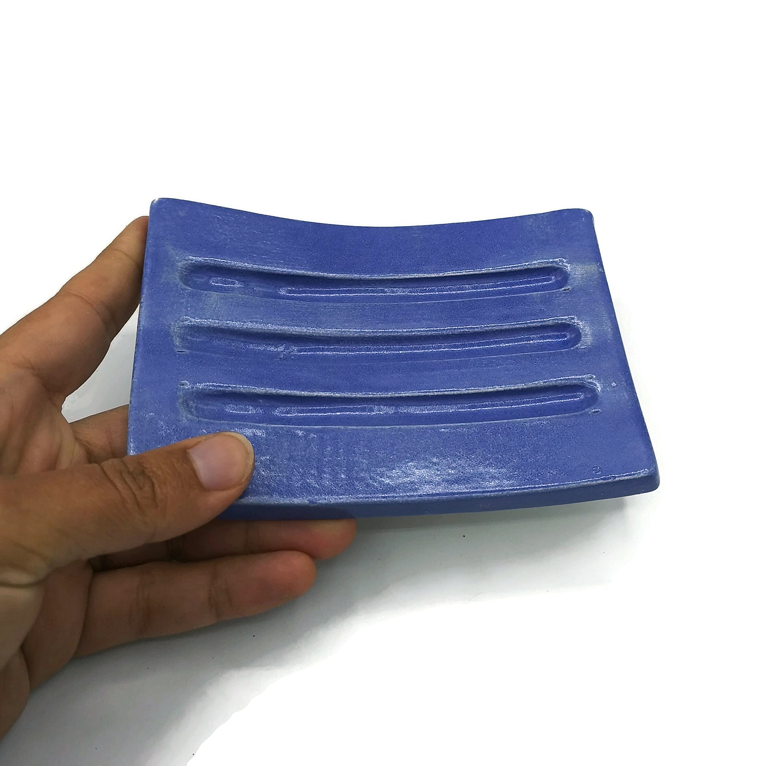 Royal Blue Ceramic Soap Dish for Bar Soap - Handmade Rectangle Soap Holder with Sponge Tray | Perfect for Bathroom, Kitchen Sink & Spa Decor