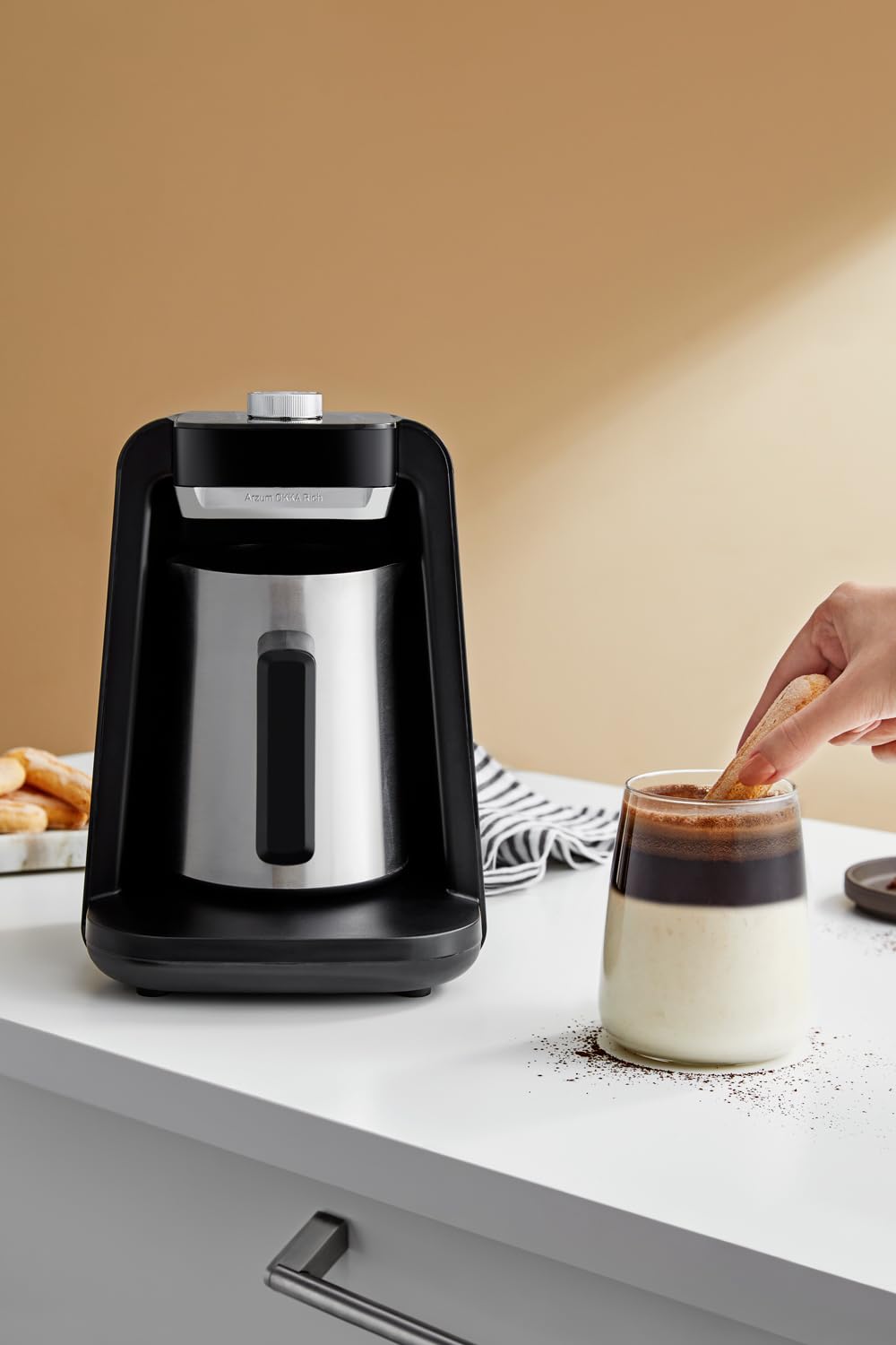 Arzum Okka Rich Spin Pro Turkish Coffee Maker & Milk Frother - 120V Electric Hot Beverage Machine with Stainless Steel Pot (5 Cups Capacity) - Perfect for Home, Office & Cafe Use