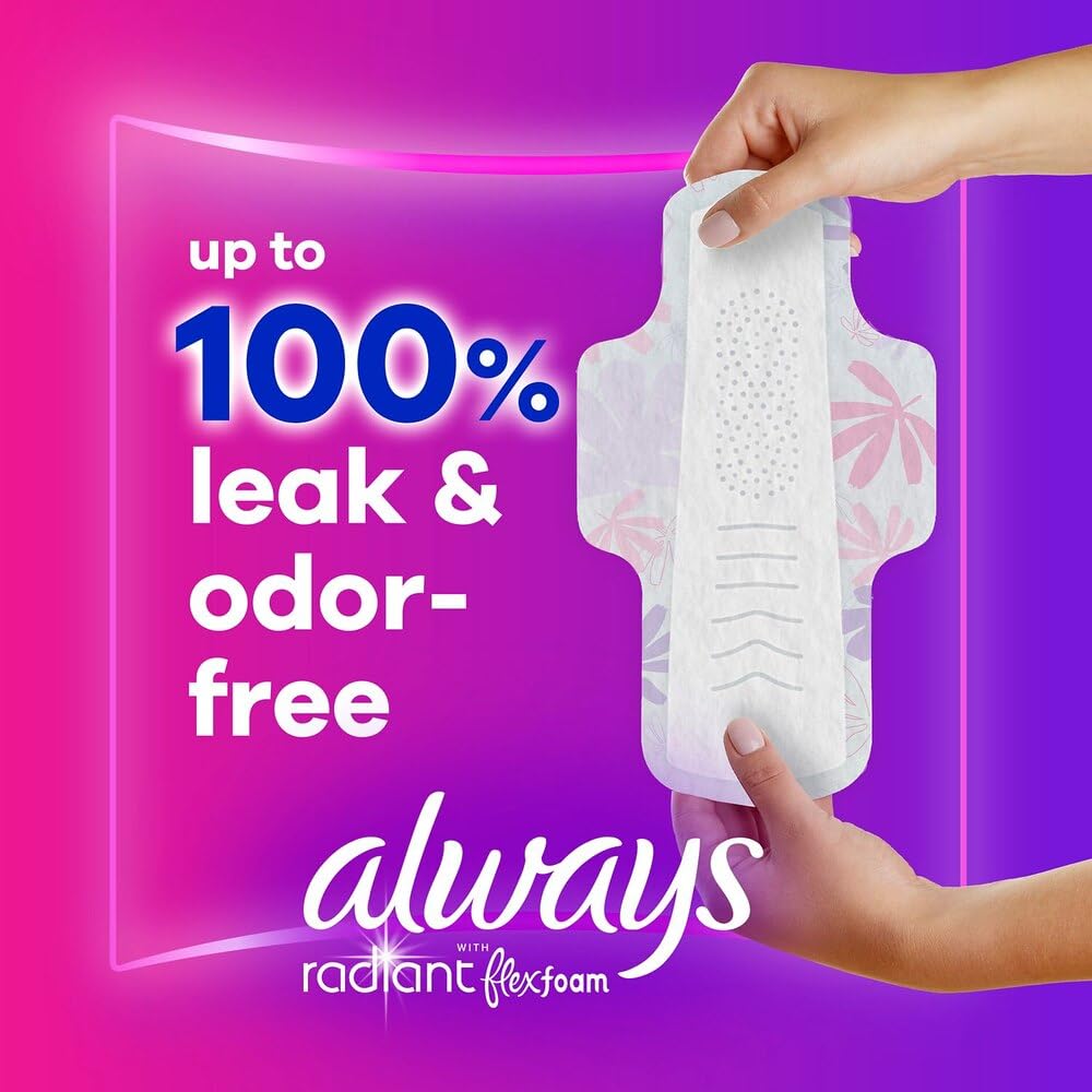 Always Radiant Pads with Wings, Scented - Ultra Thin Feminine Hygiene Pads for Women (Pack of 4) | Comfortable & Leak-Proof Protection for Daily Use & Active Lifestyles